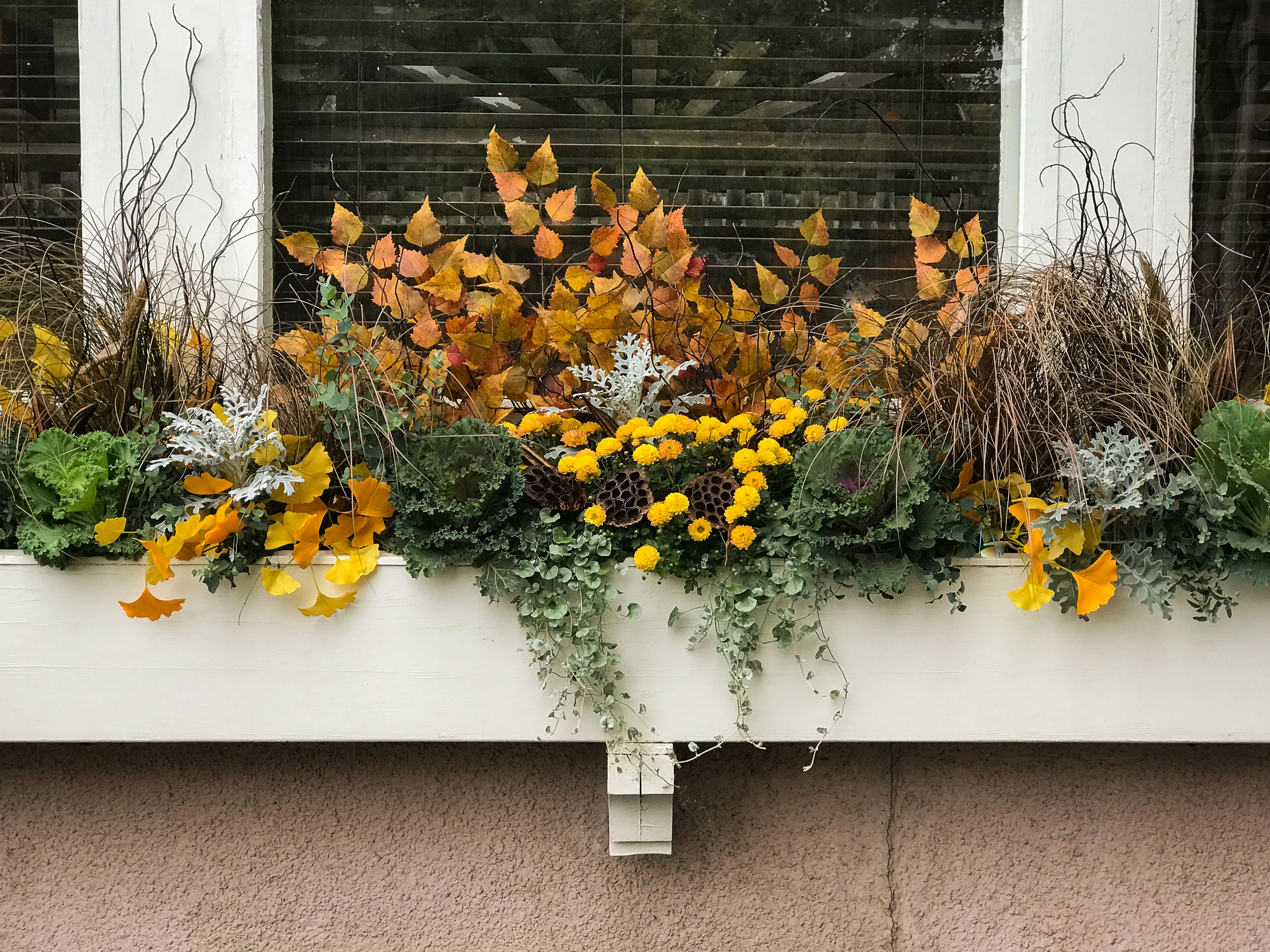 Fall flowers wooden flower box