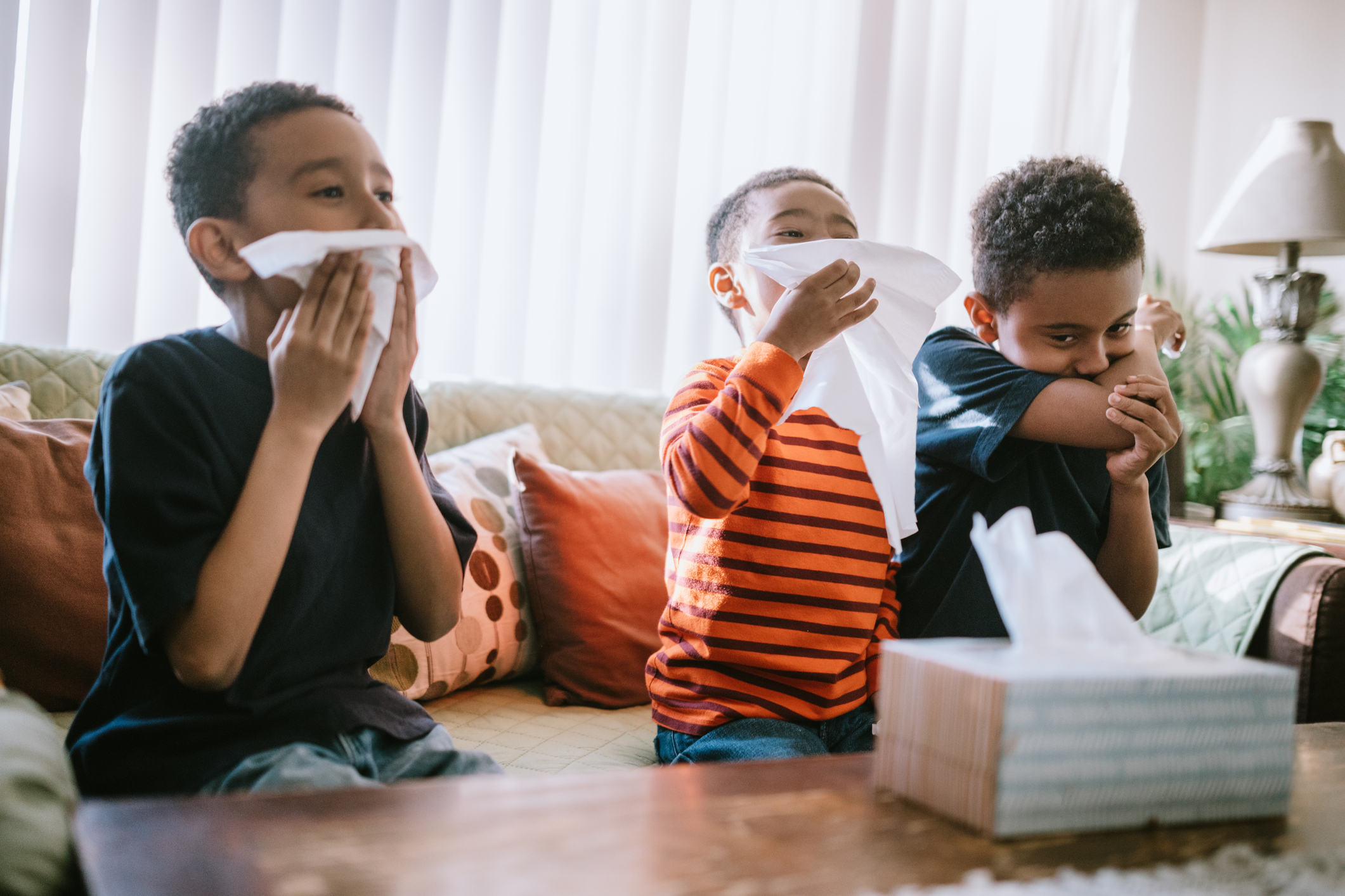 Children Sick With Cold Cough and Sneeze at Home