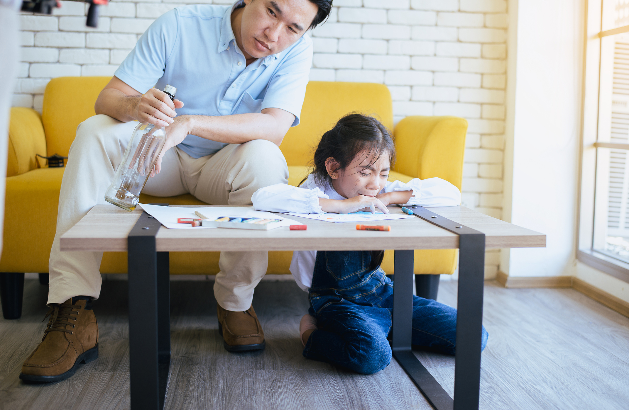 Drunken father teach your child to do homework and daughter crying,Family issues