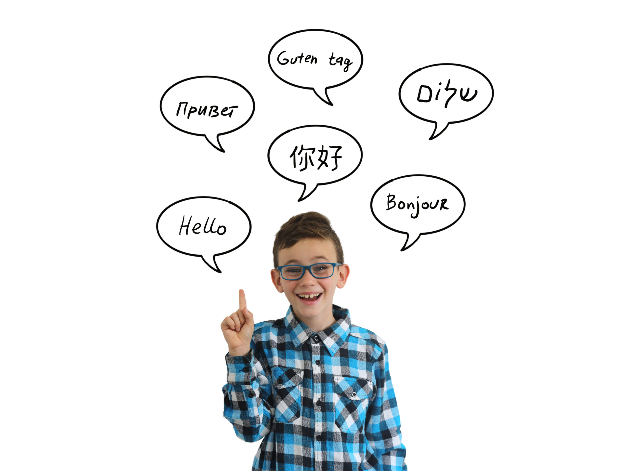 Young boy child school learn language idea speech bubble isolated