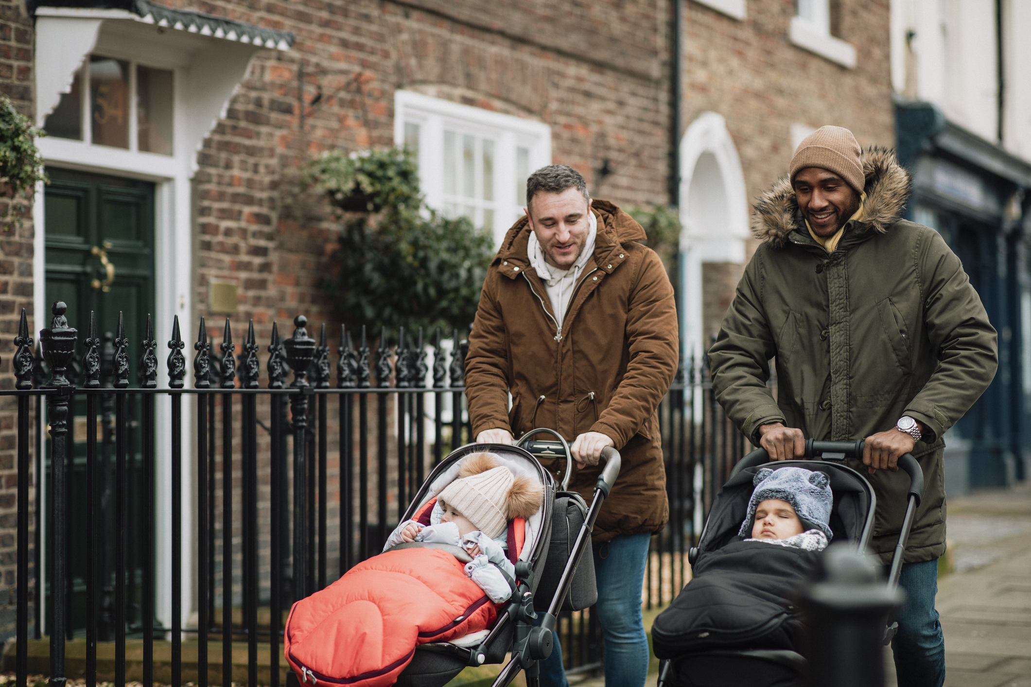 Male Friends Out with Their Babies in Tynemouth, UK