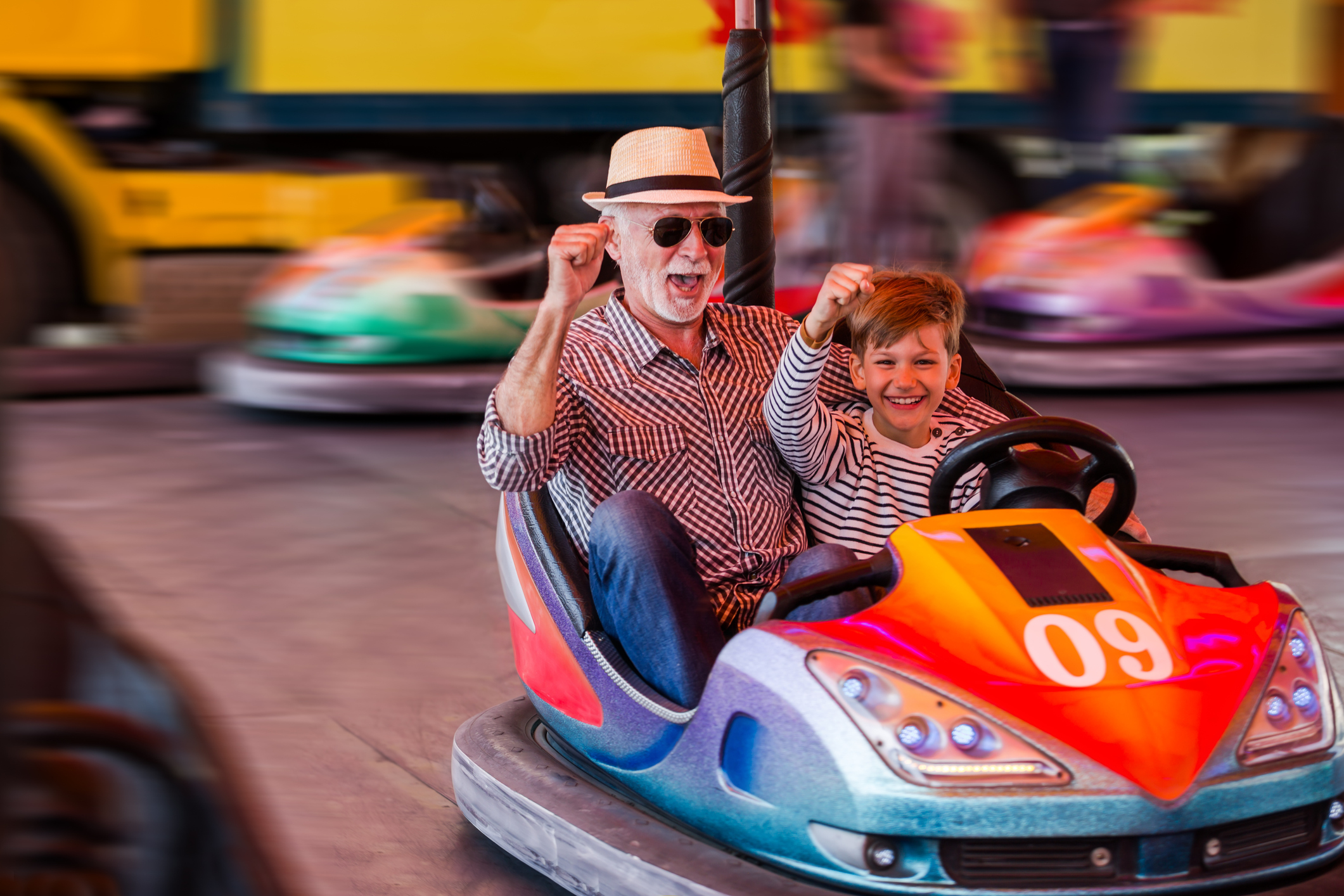 Family in bumper car