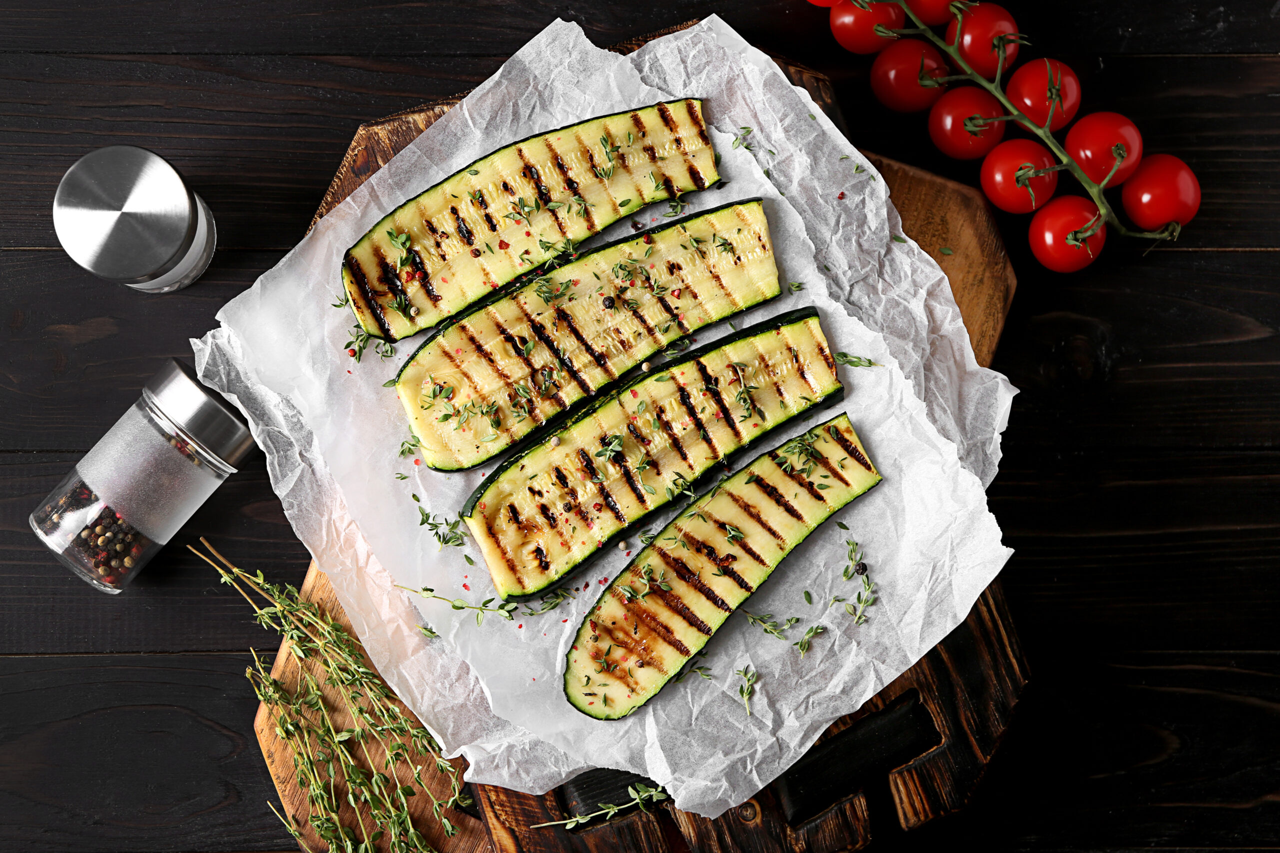 Tasty grilled zucchini on parchment