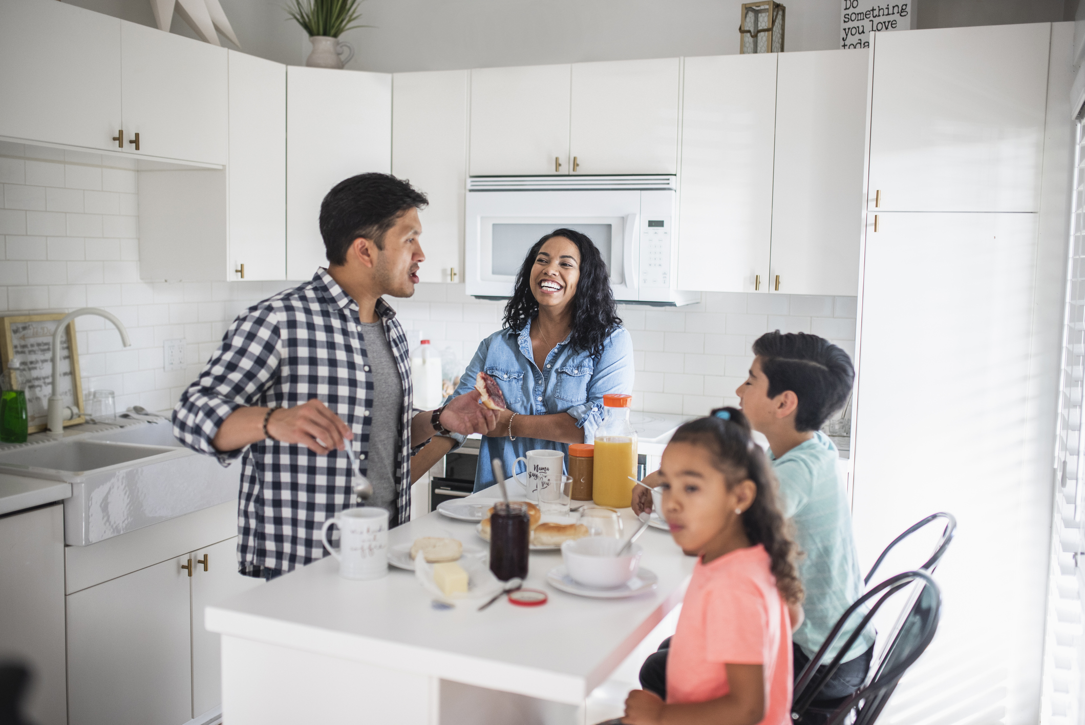 Hispanic family enjoying a breakfast together