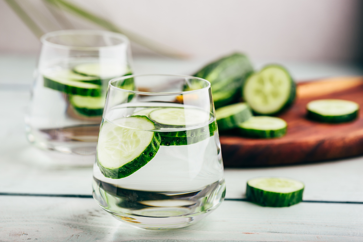 Water infused with sliced cucumber