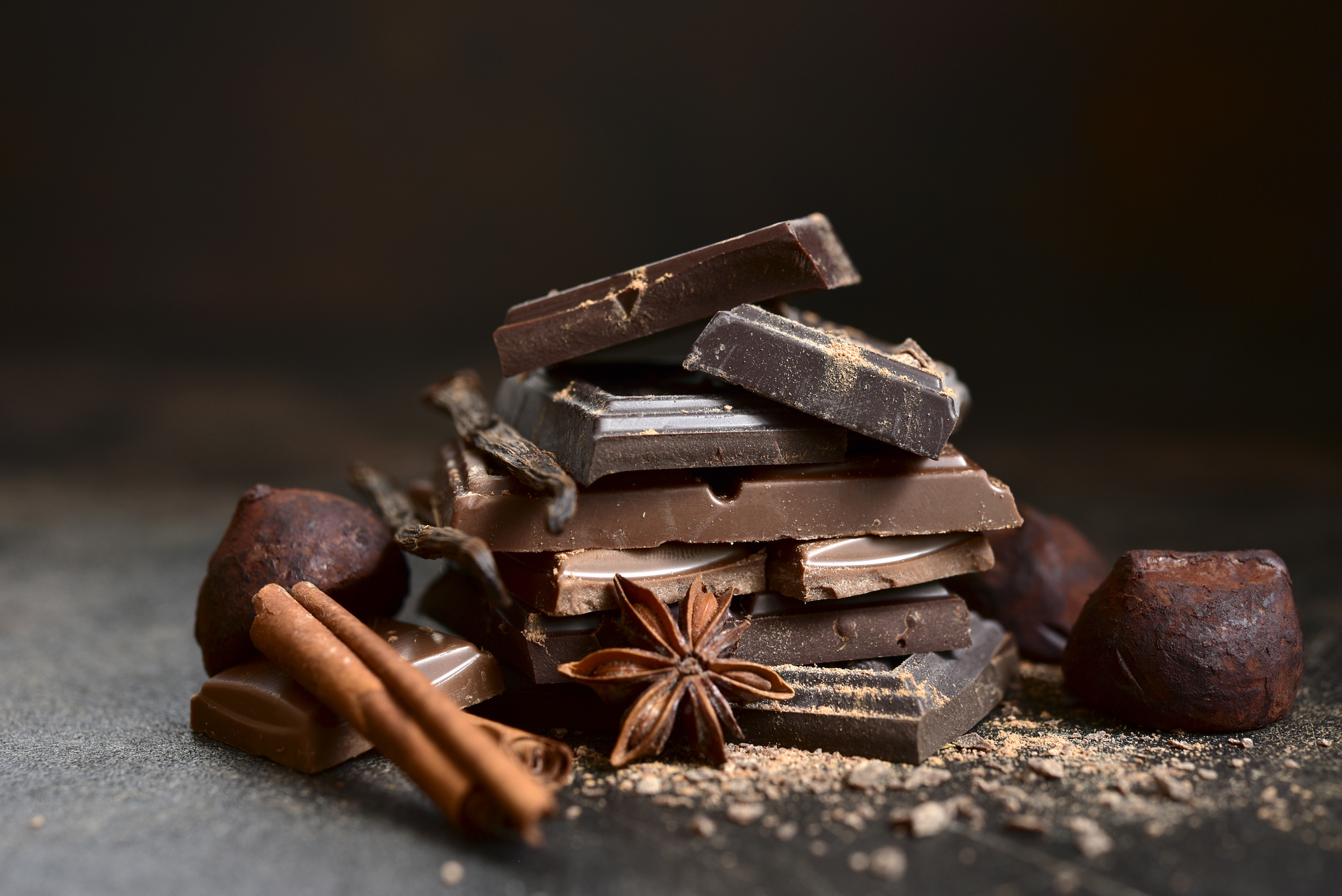 Stack of chocolate slices with spices