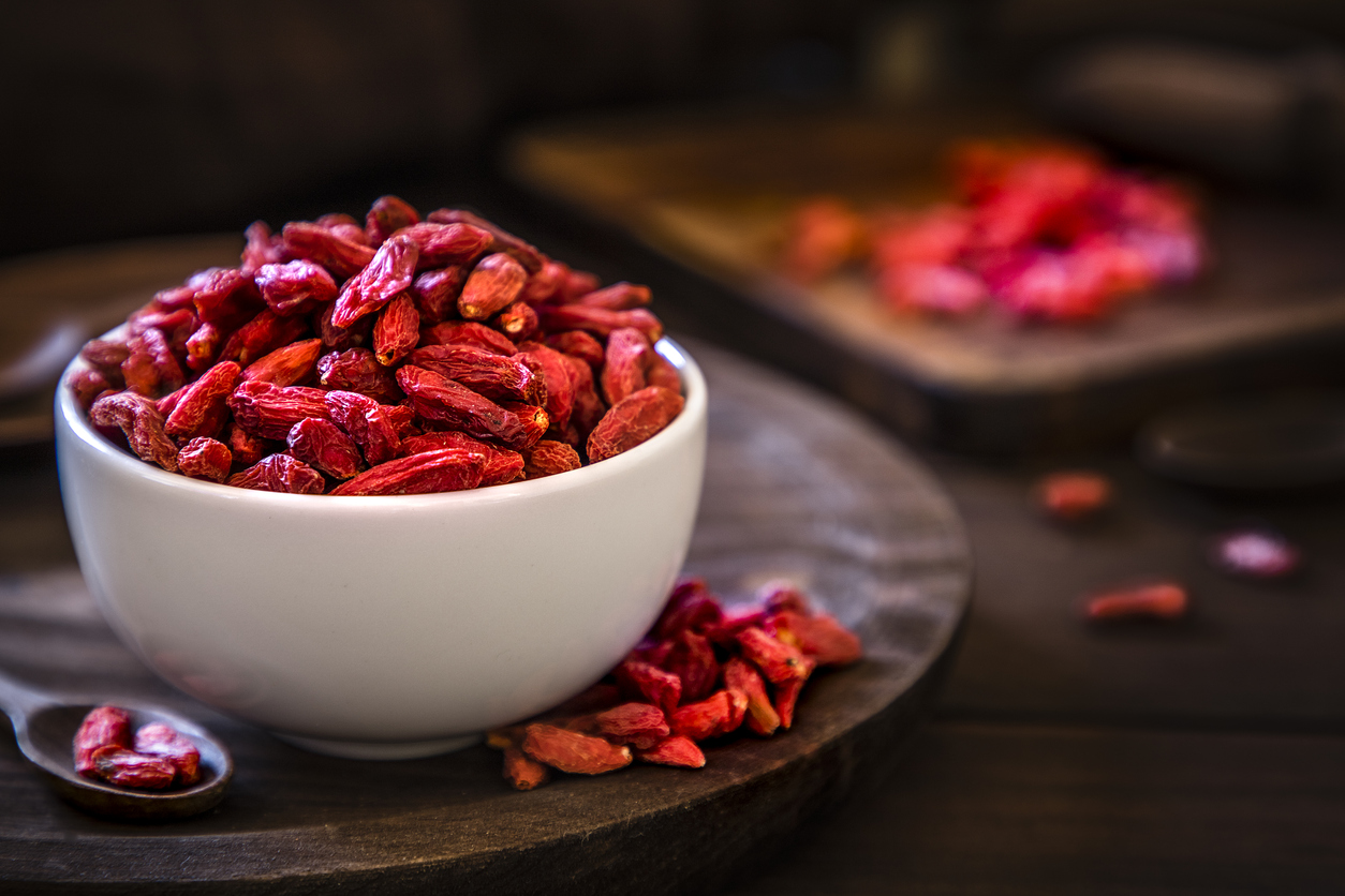 Wolfberry bowl on rustic wooden table