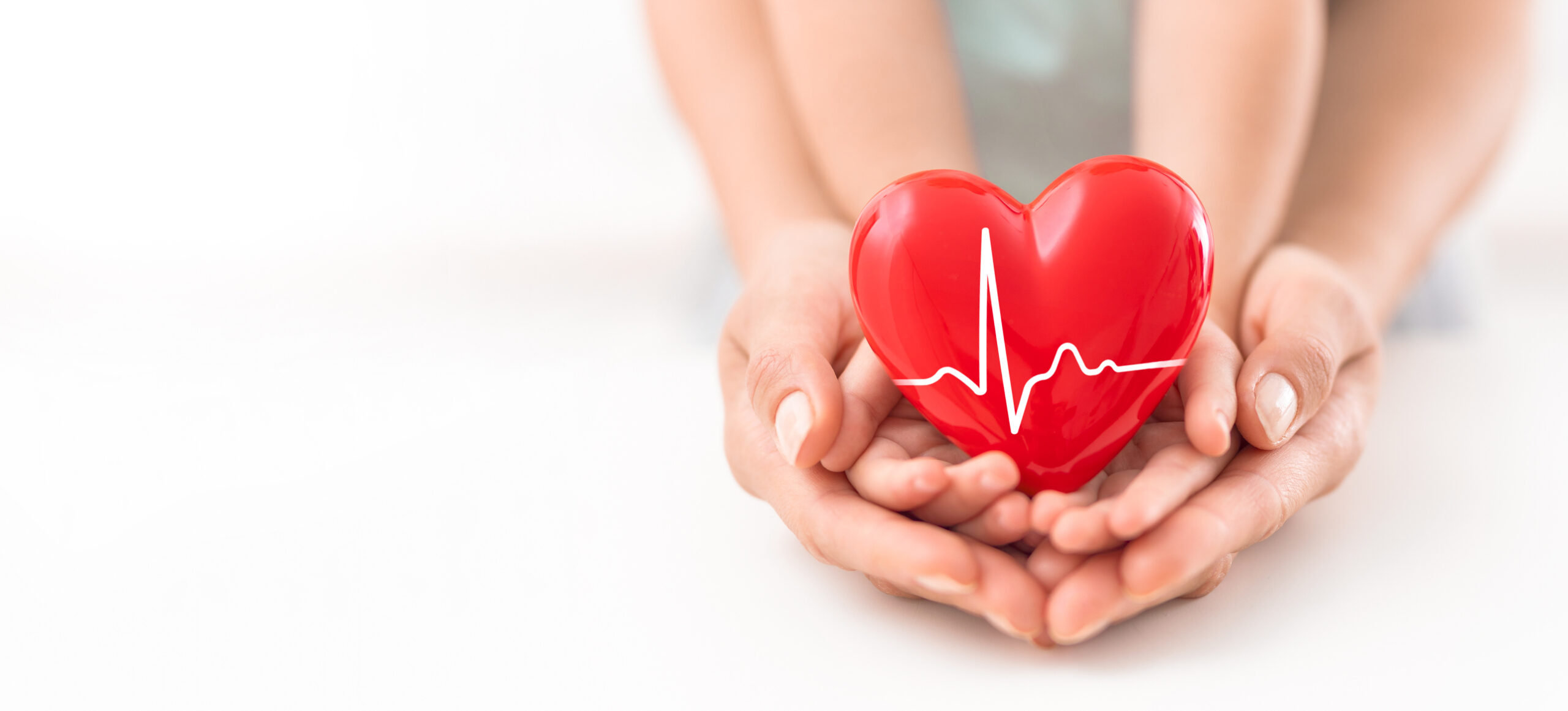 The adult and the child holding red heart.