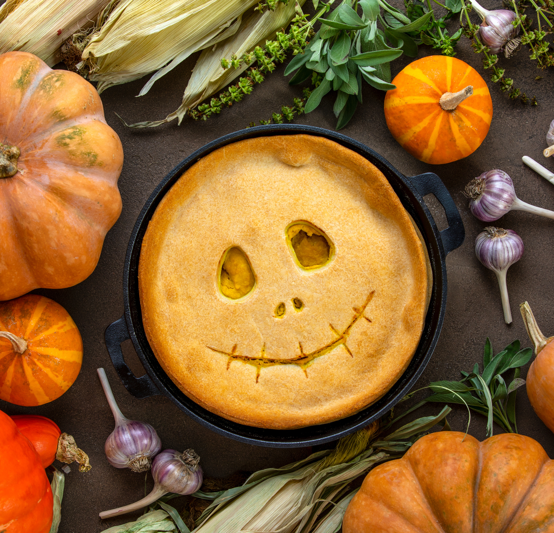 Halloween pumpkin pie, cute culinary concept