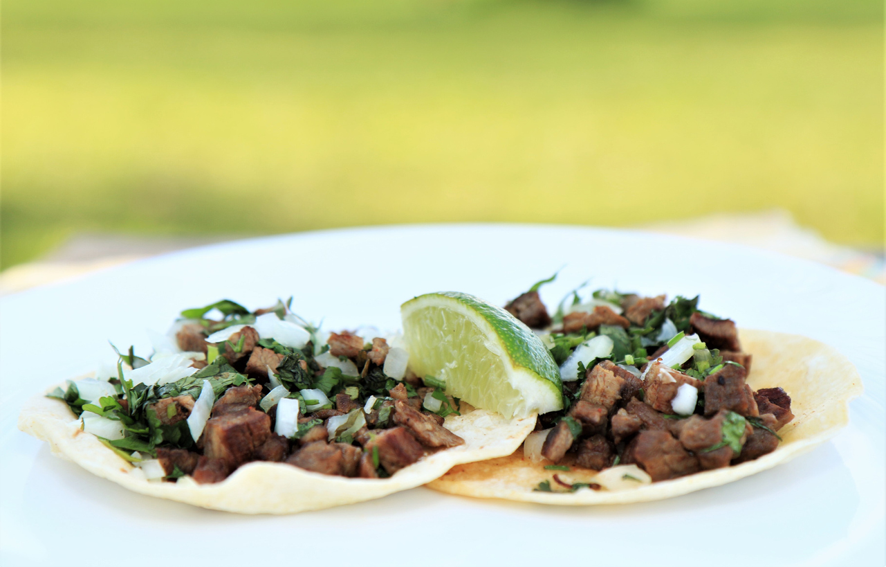 Two authentic Mexican steak (asada) tacos