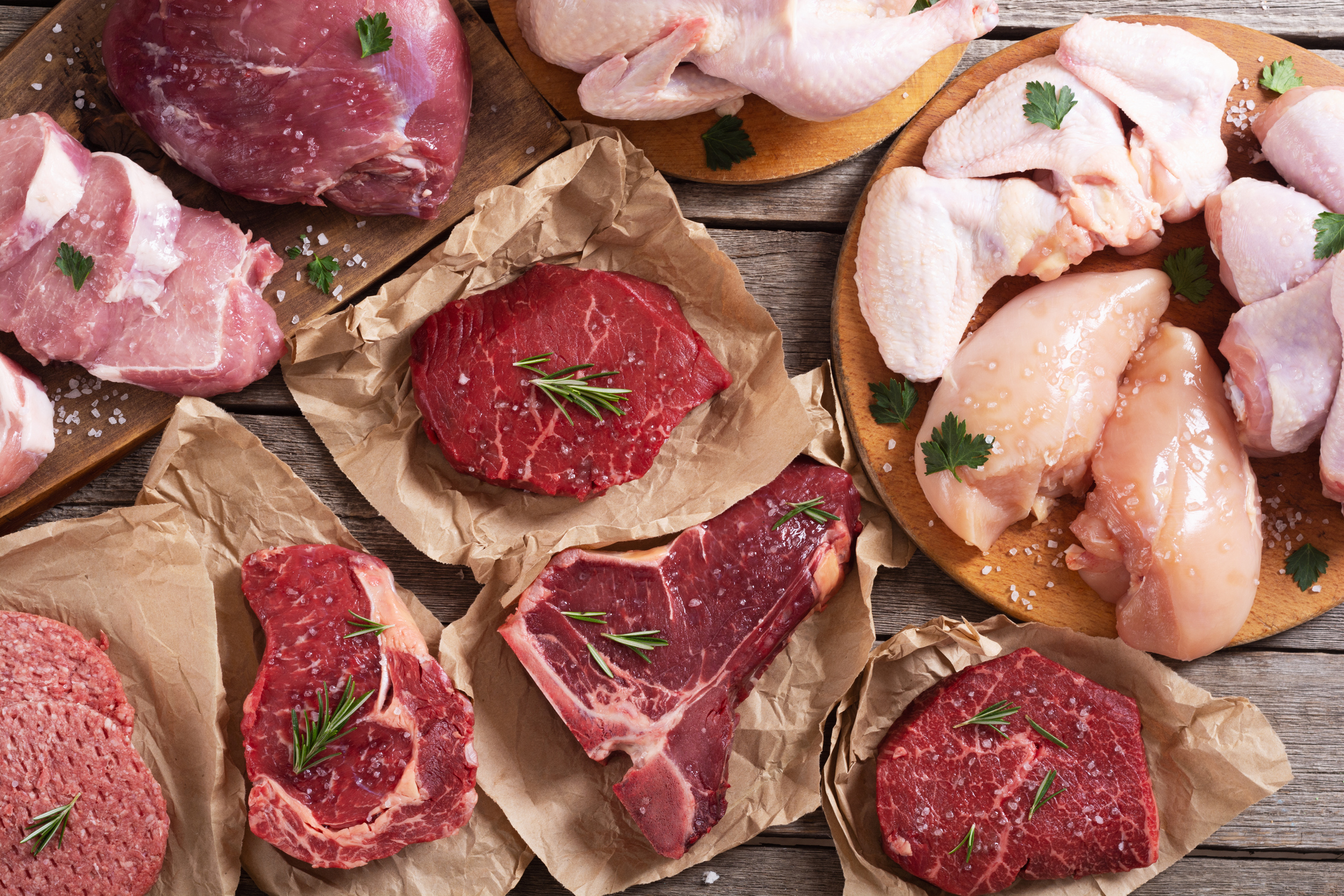 Assortment of meat and seafood