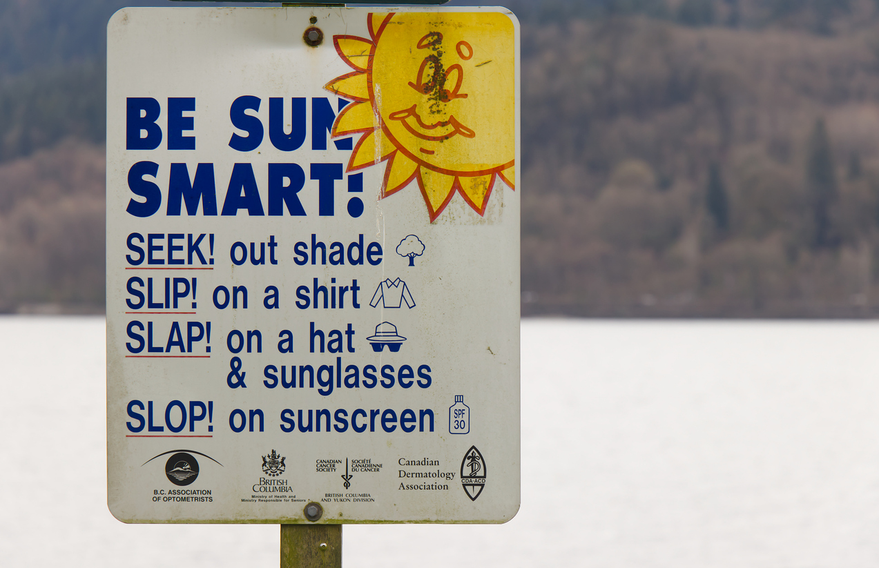 View of sign "Be Sun Smart" in Cates Park