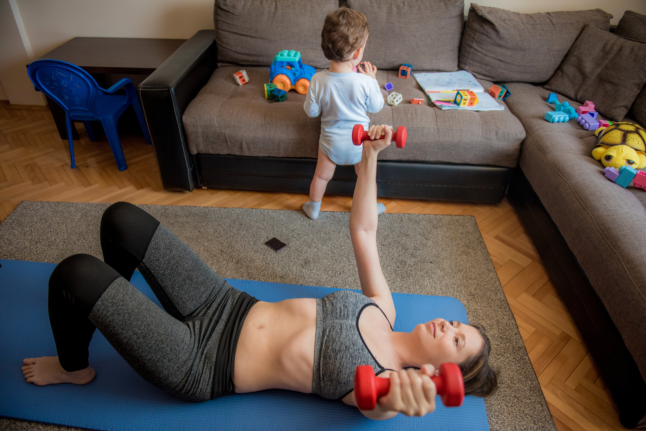 Young family spending time together living healthy life with working out