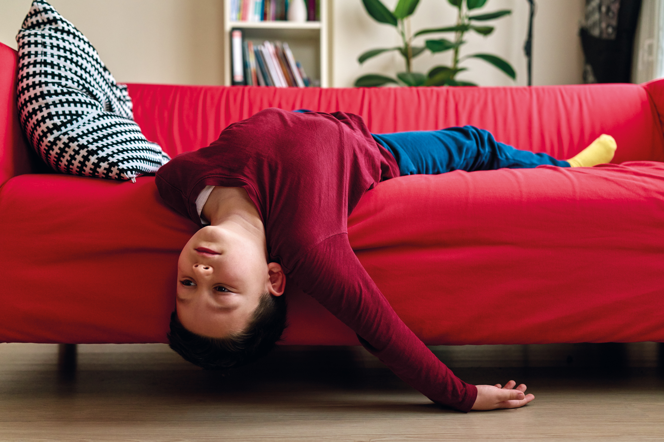 Bored child on living room.