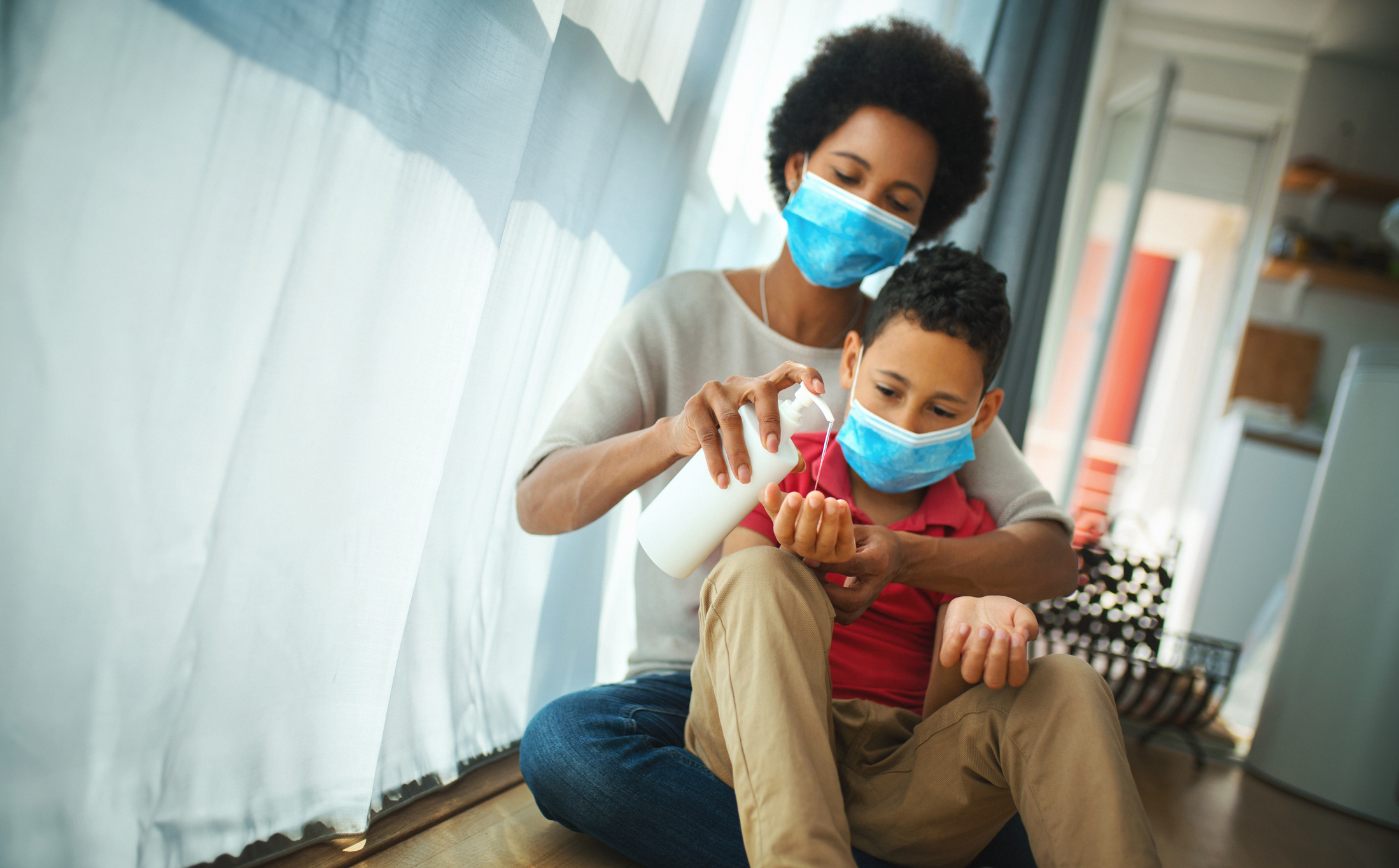 Mother and son in pandemic quarantine.