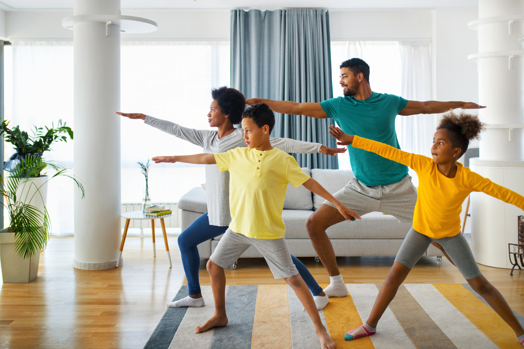 Family exercising at home