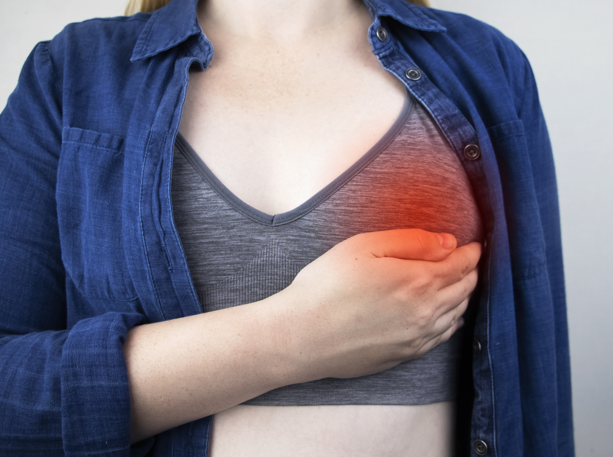 A woman suffers from chest pain. On examination by a gynecologist-mammologist. The concept of the prevention of breast diseases, cancer, mastopathy or hormonal disorders