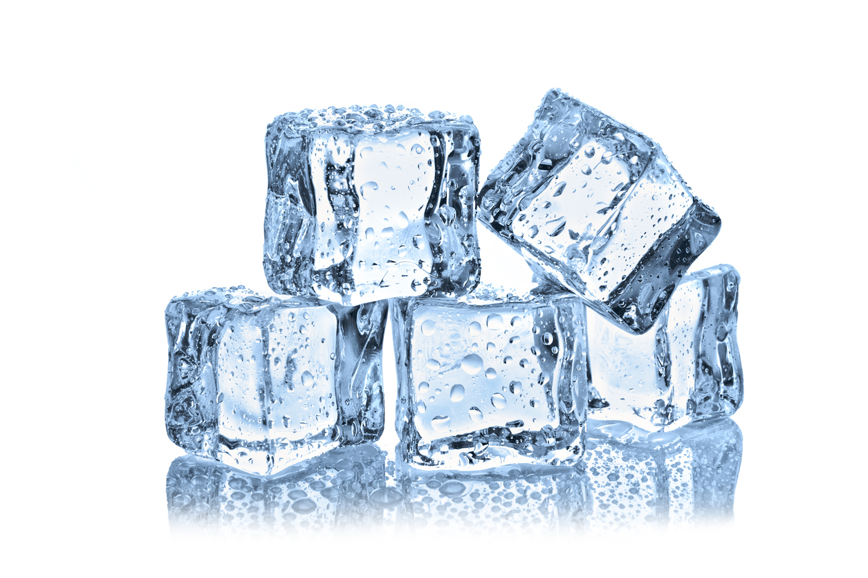 ice cubes with water drops on white background