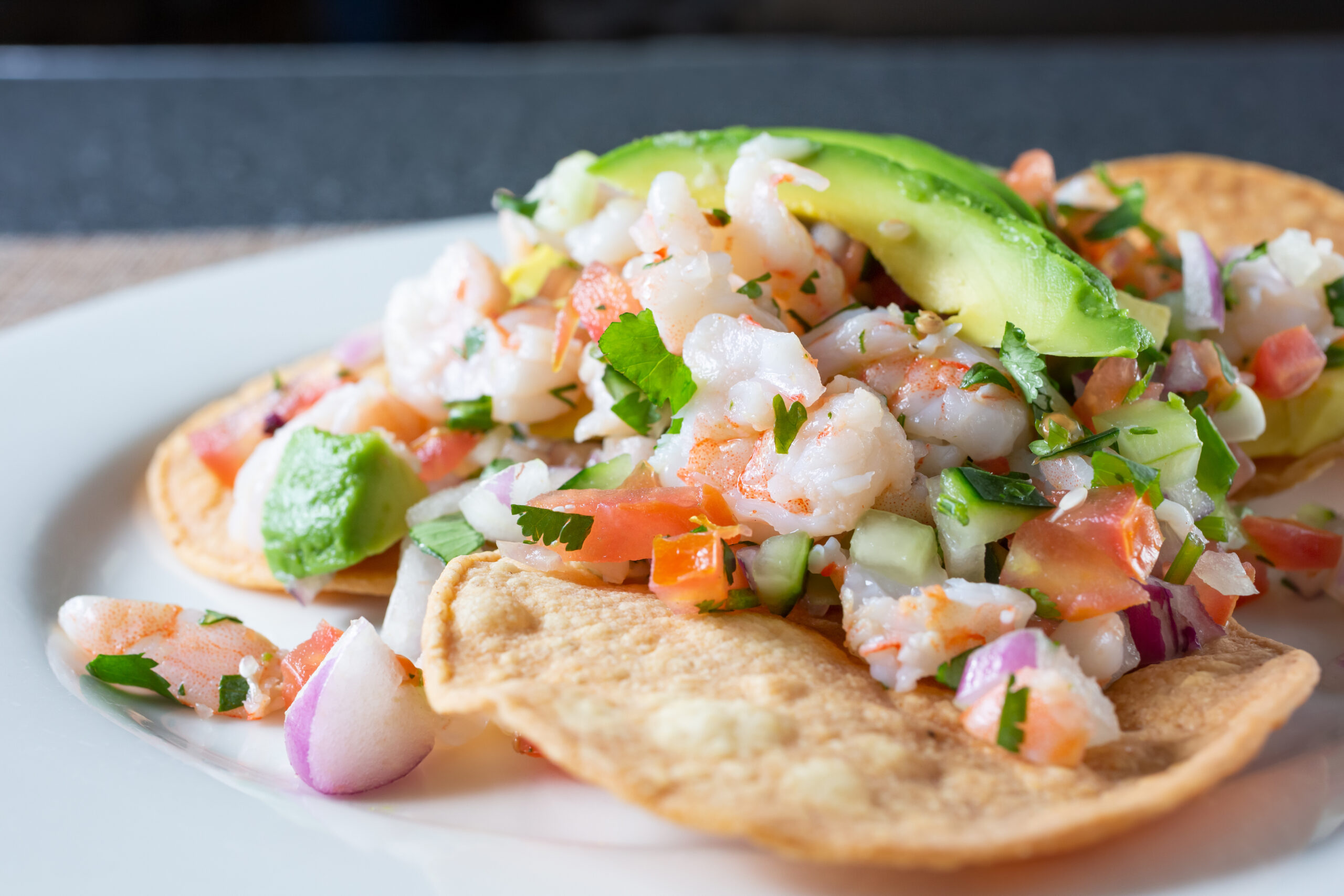 plate of shrimp tostada