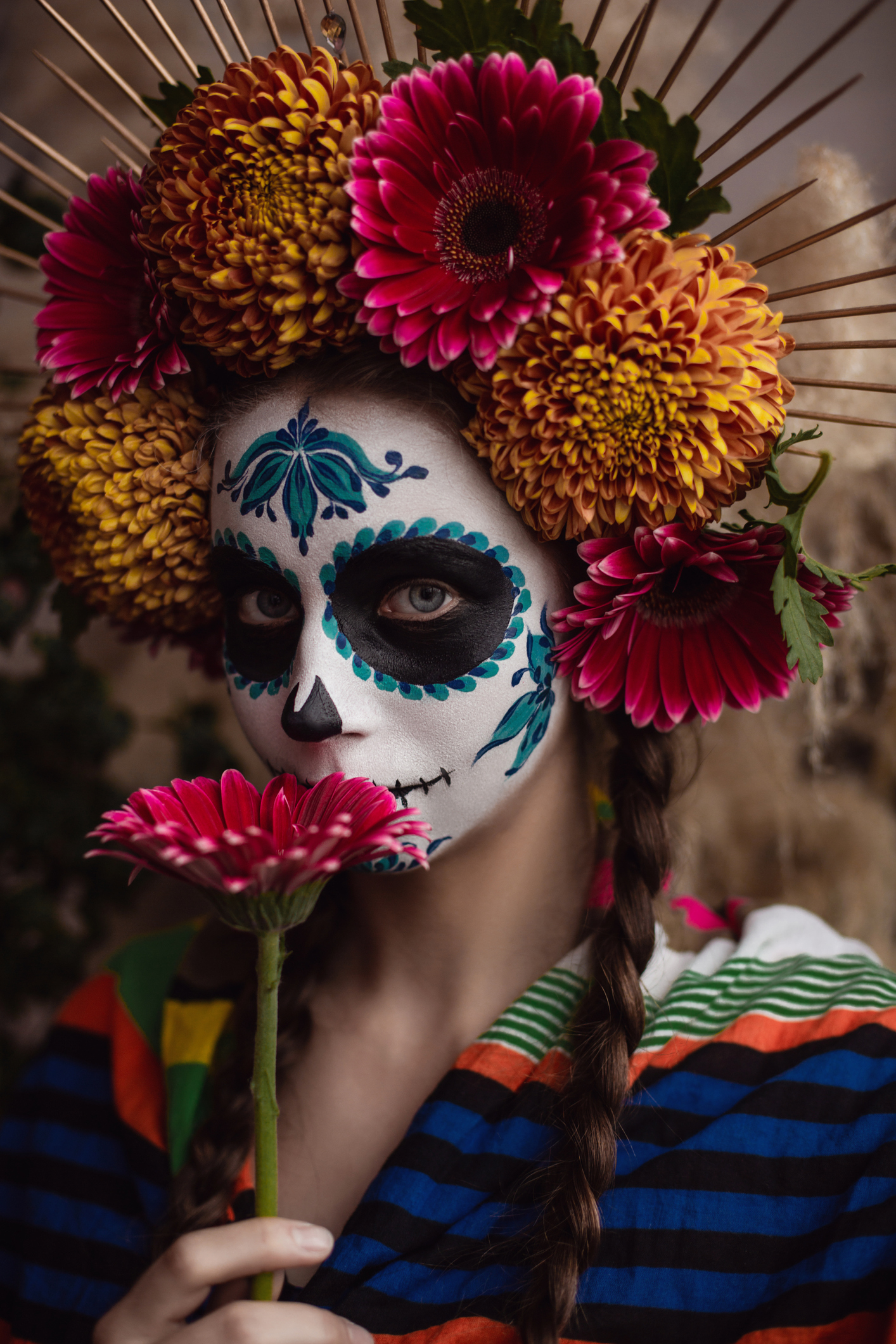 Dia De Los Muertos. Halloween Sugar skull creative make up.