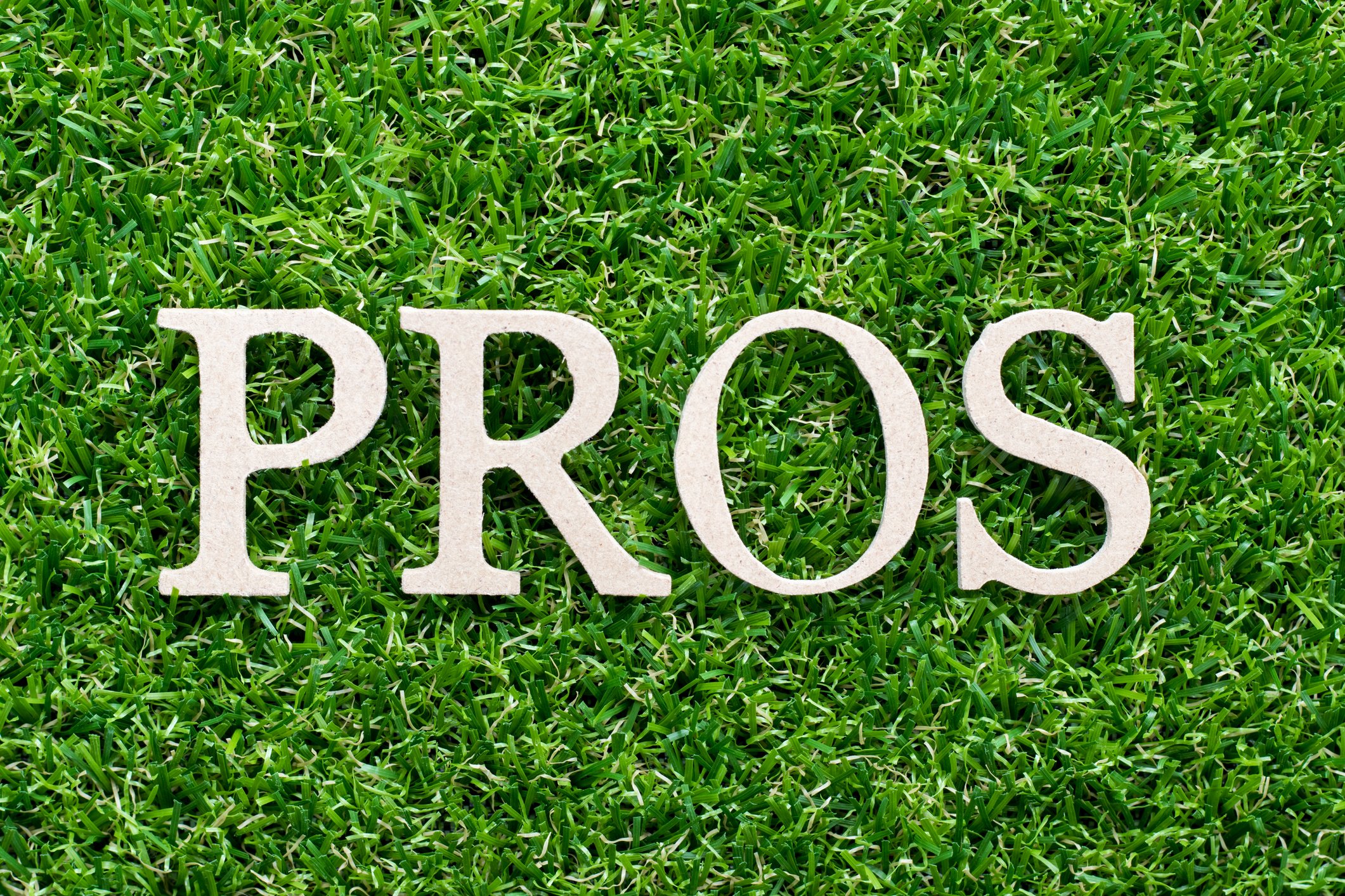 Wood alphabet in word pros on artificial green grass background