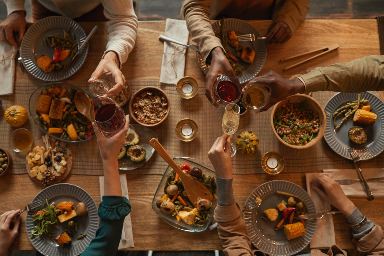 Family Enjoying Dinner Above View