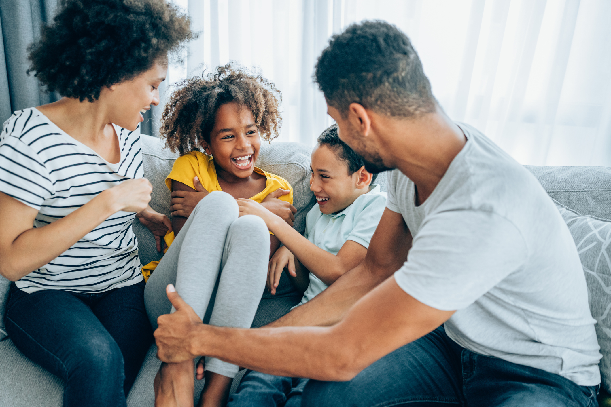 Happy family at home.