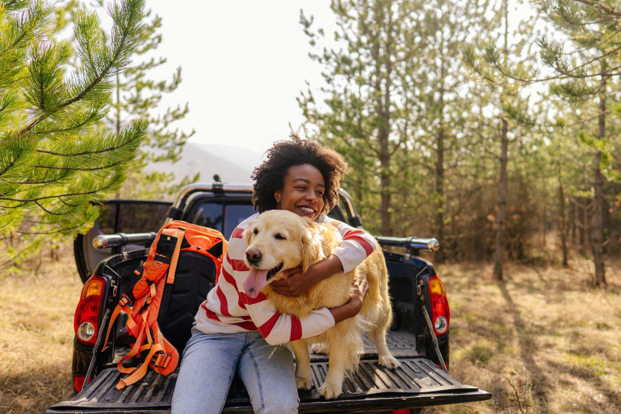 Young woman on a road trip with her best friend