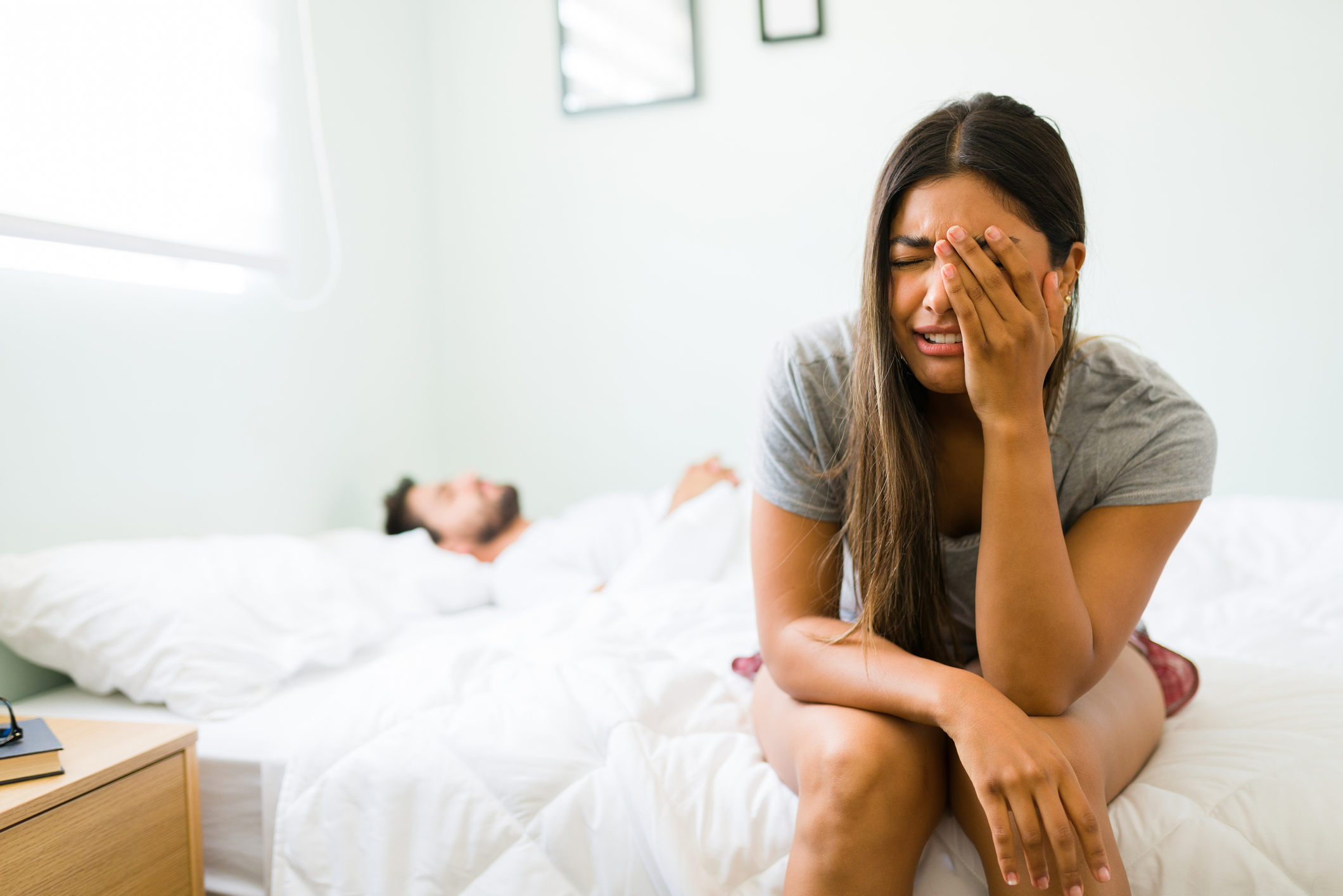 Beautiful wife in tears after a discussion