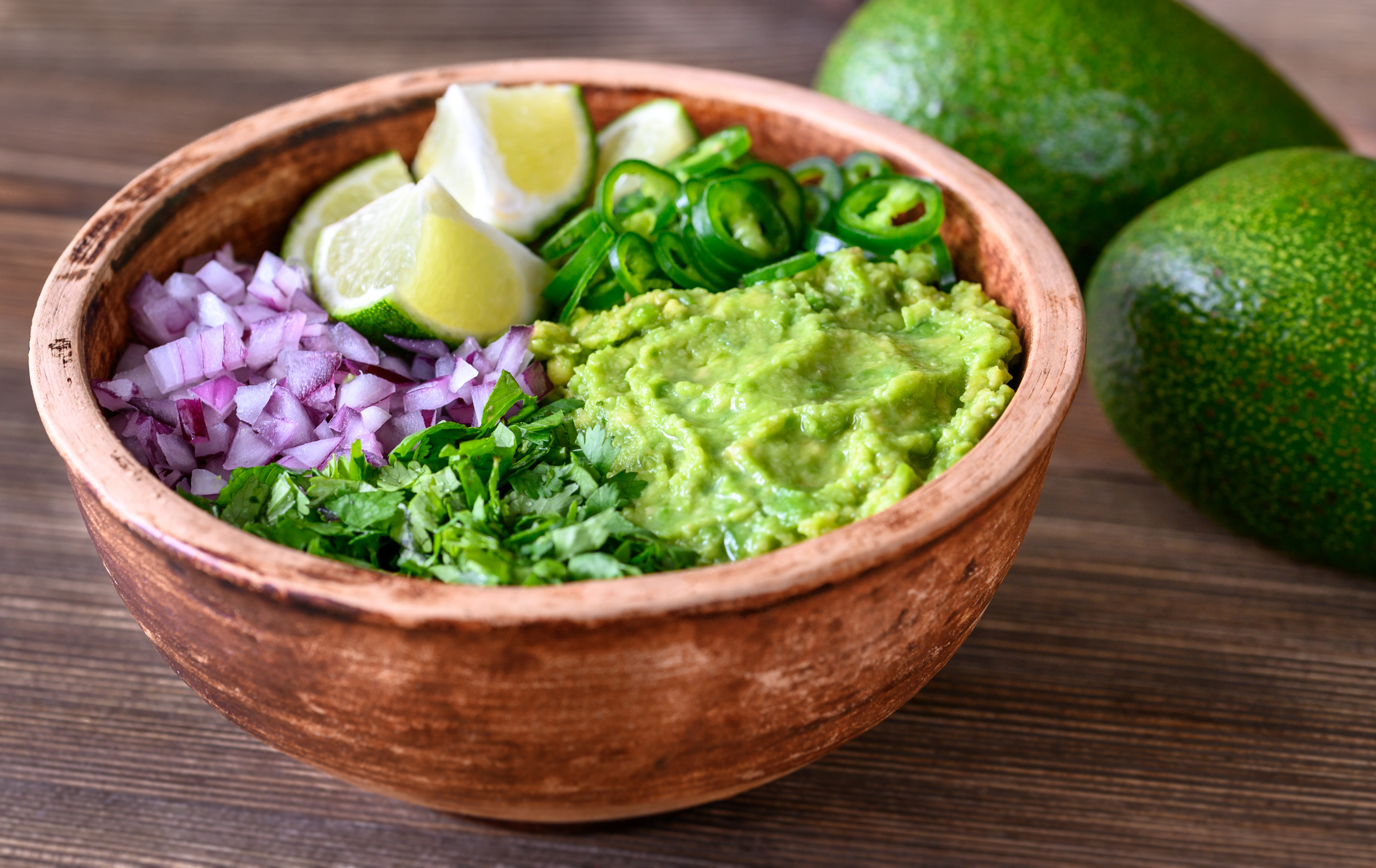 Bowl of ingredients for guacamole