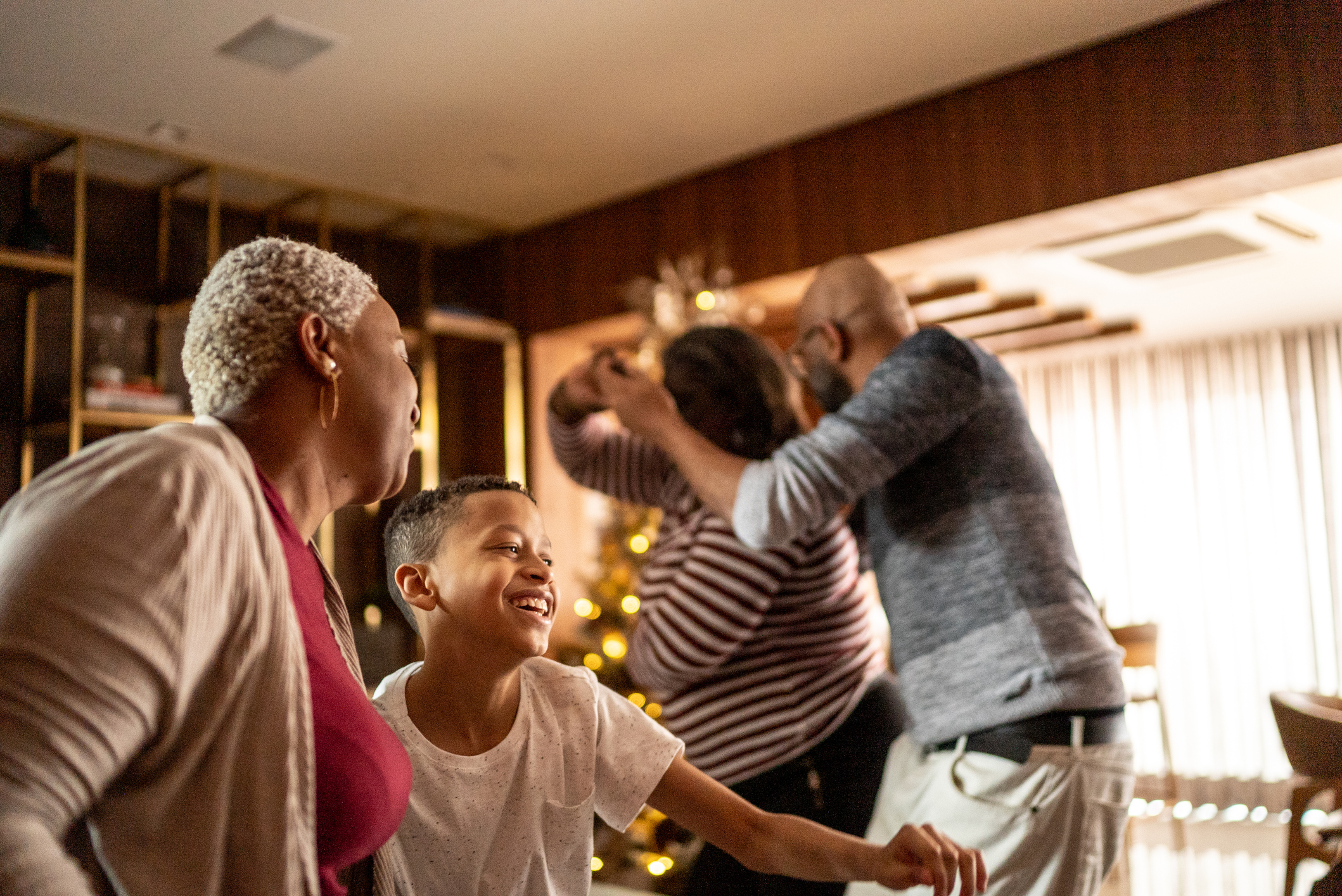 Family dancing at home