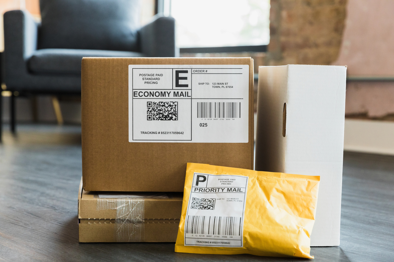 Stack of packages on the floor of office