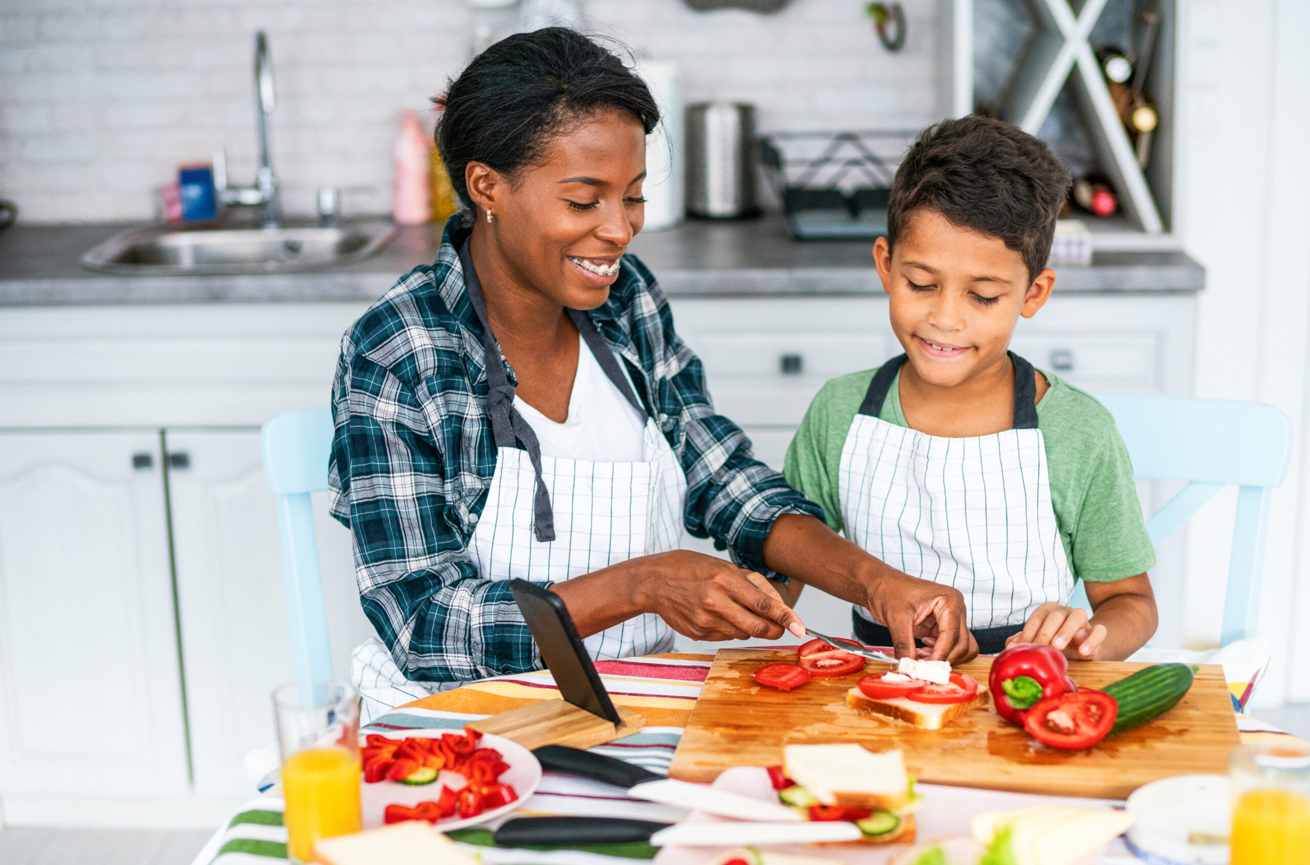 Mother and son in the kitchen