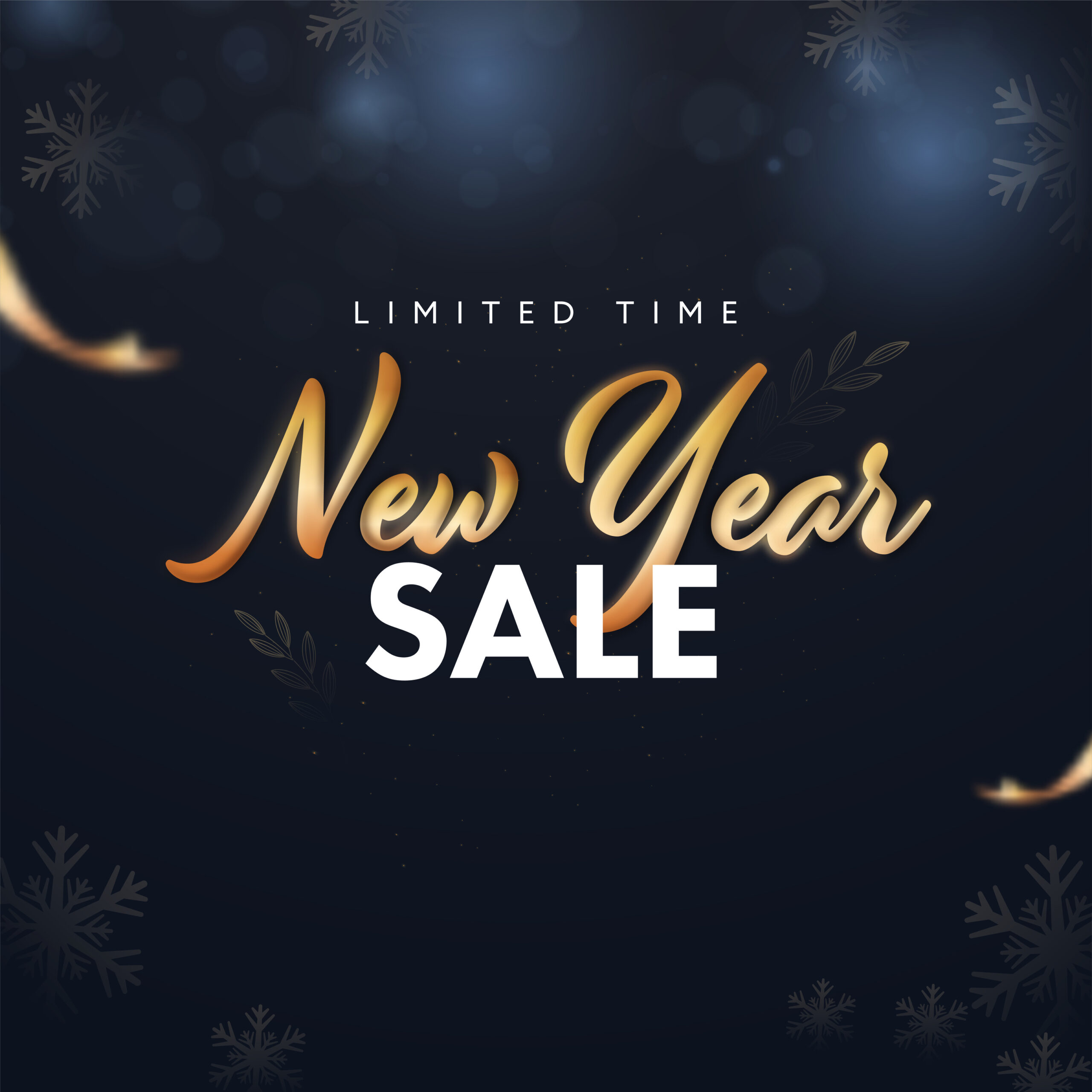 New Year Sale Poster Design With Snowflakes Decorated On Blue Background.