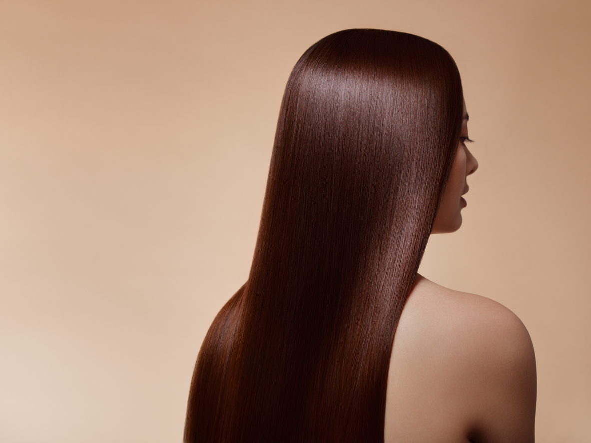 Woman with perfect straight hair