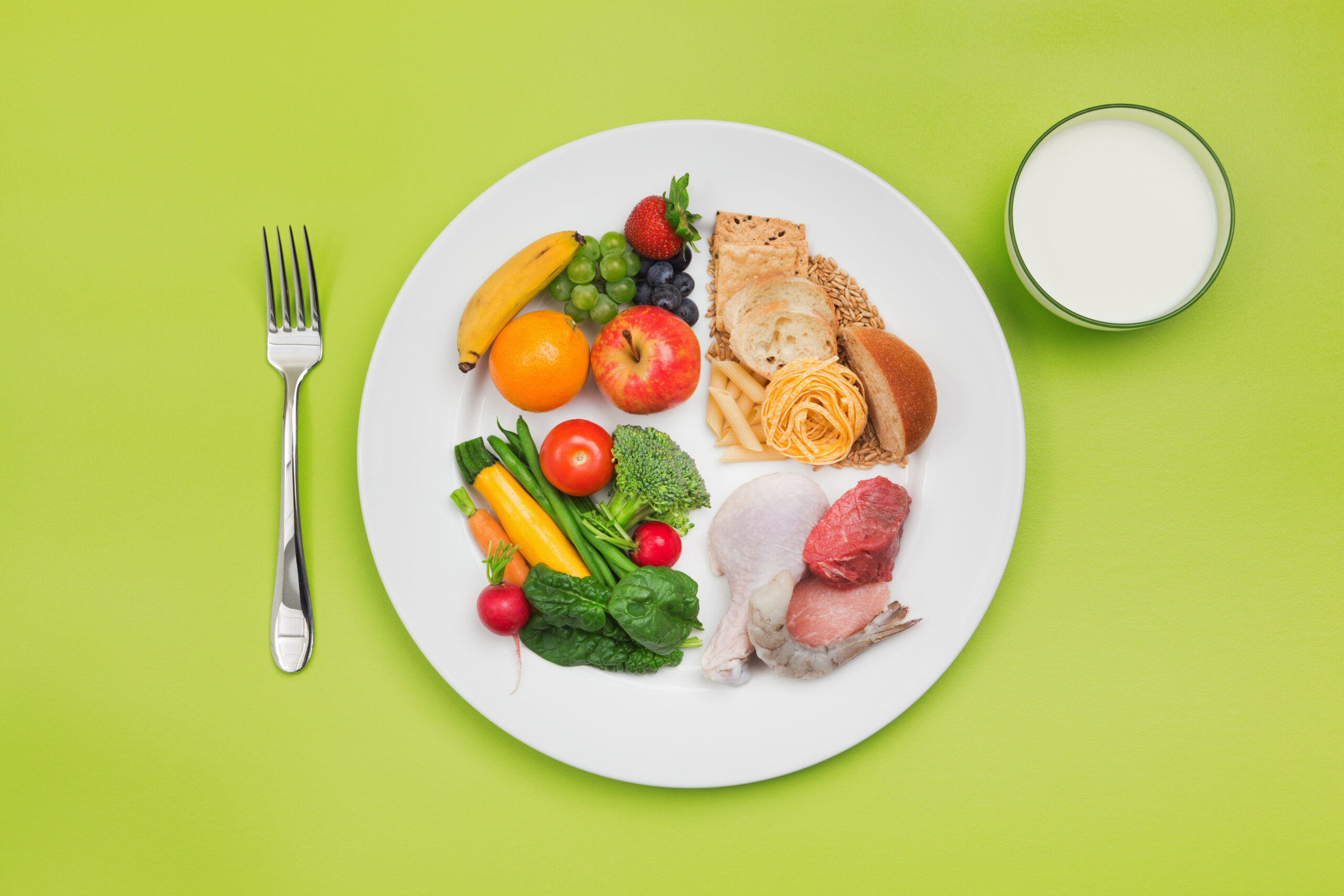 ChooseMyPlate Healthy Food and Plate of USDA Balanced Diet Recommendation