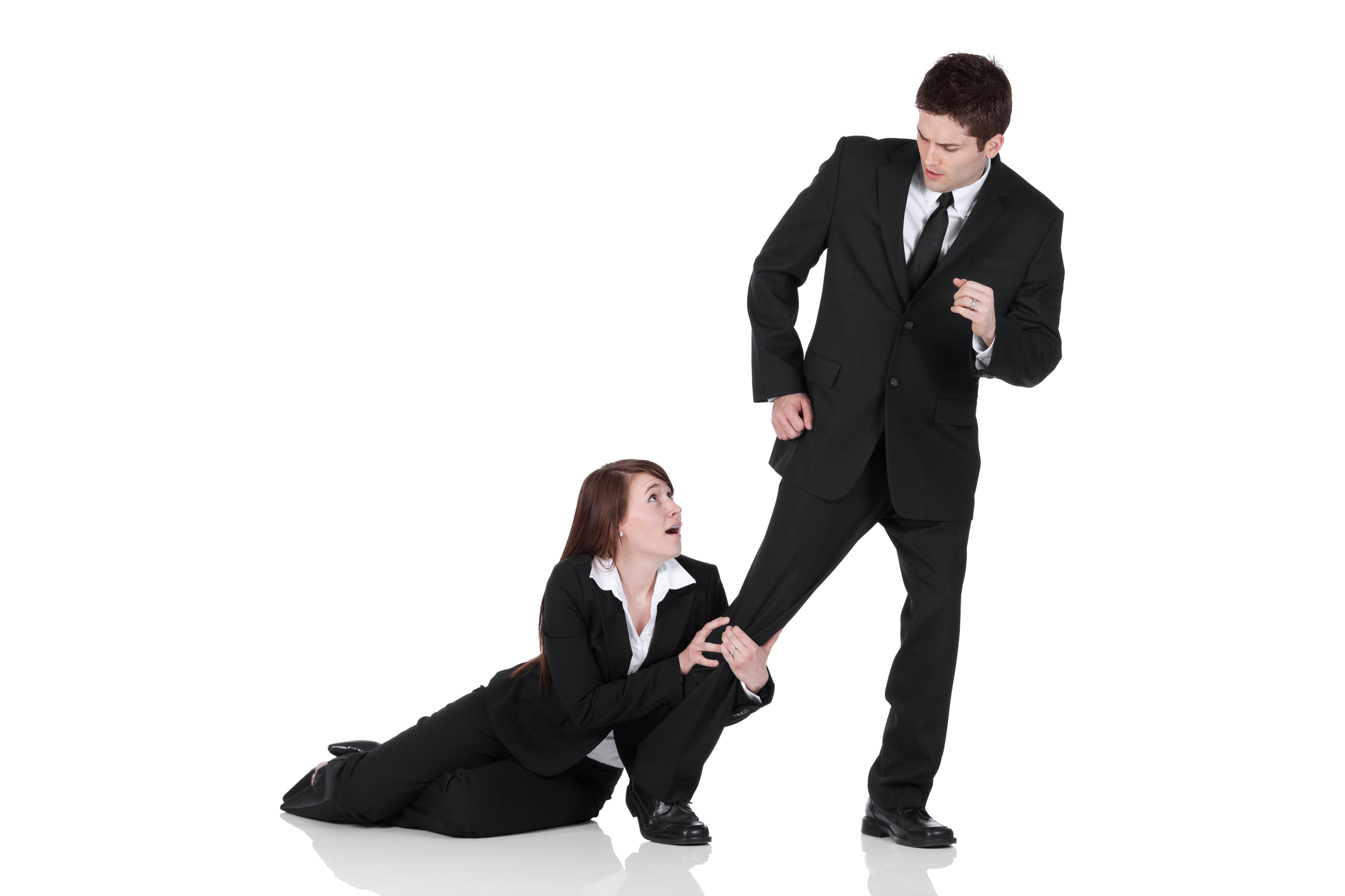 Busiesswoman holding the leg of a businessman