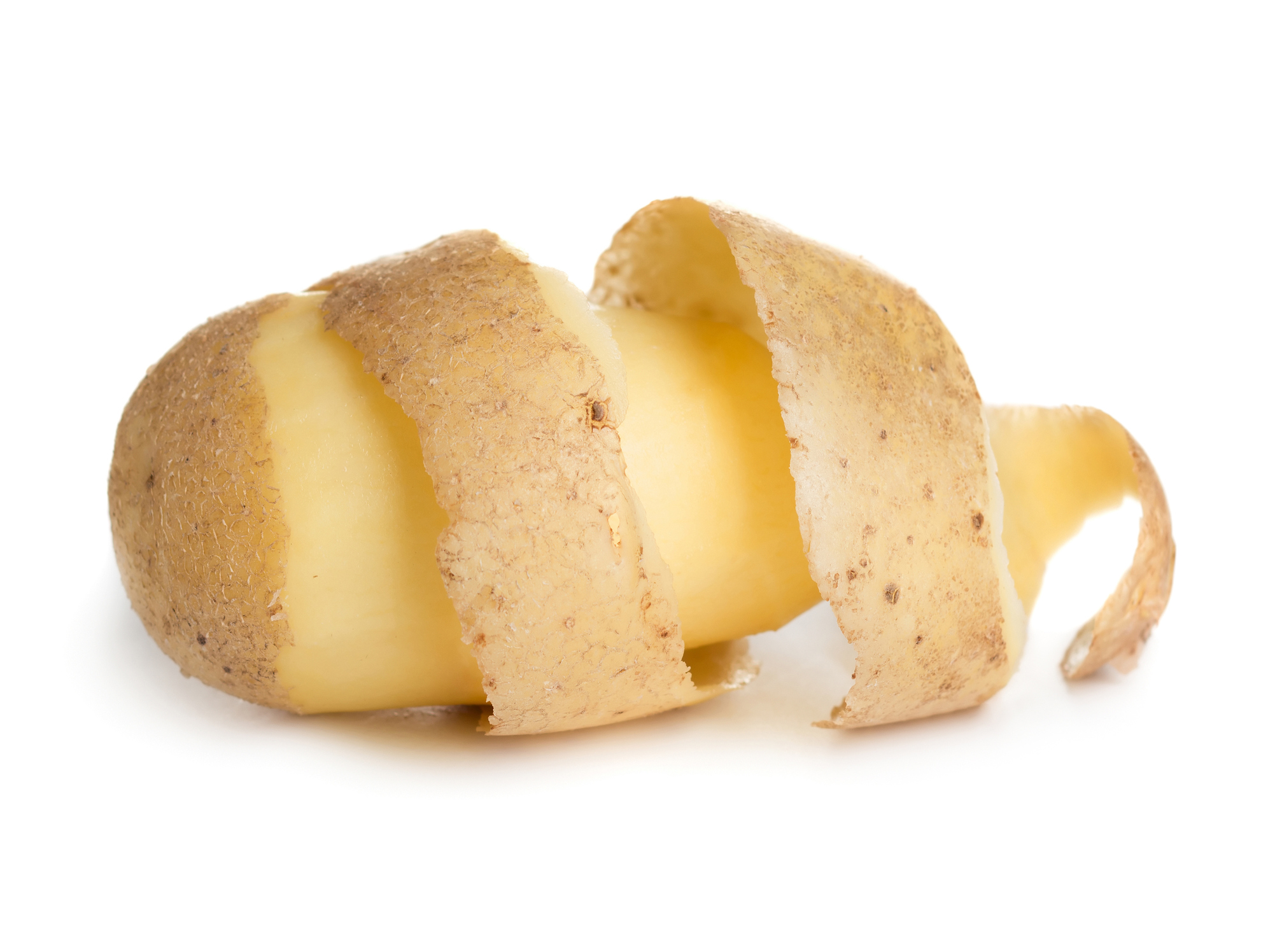 Close-up of a peeled potato isolated on a white background