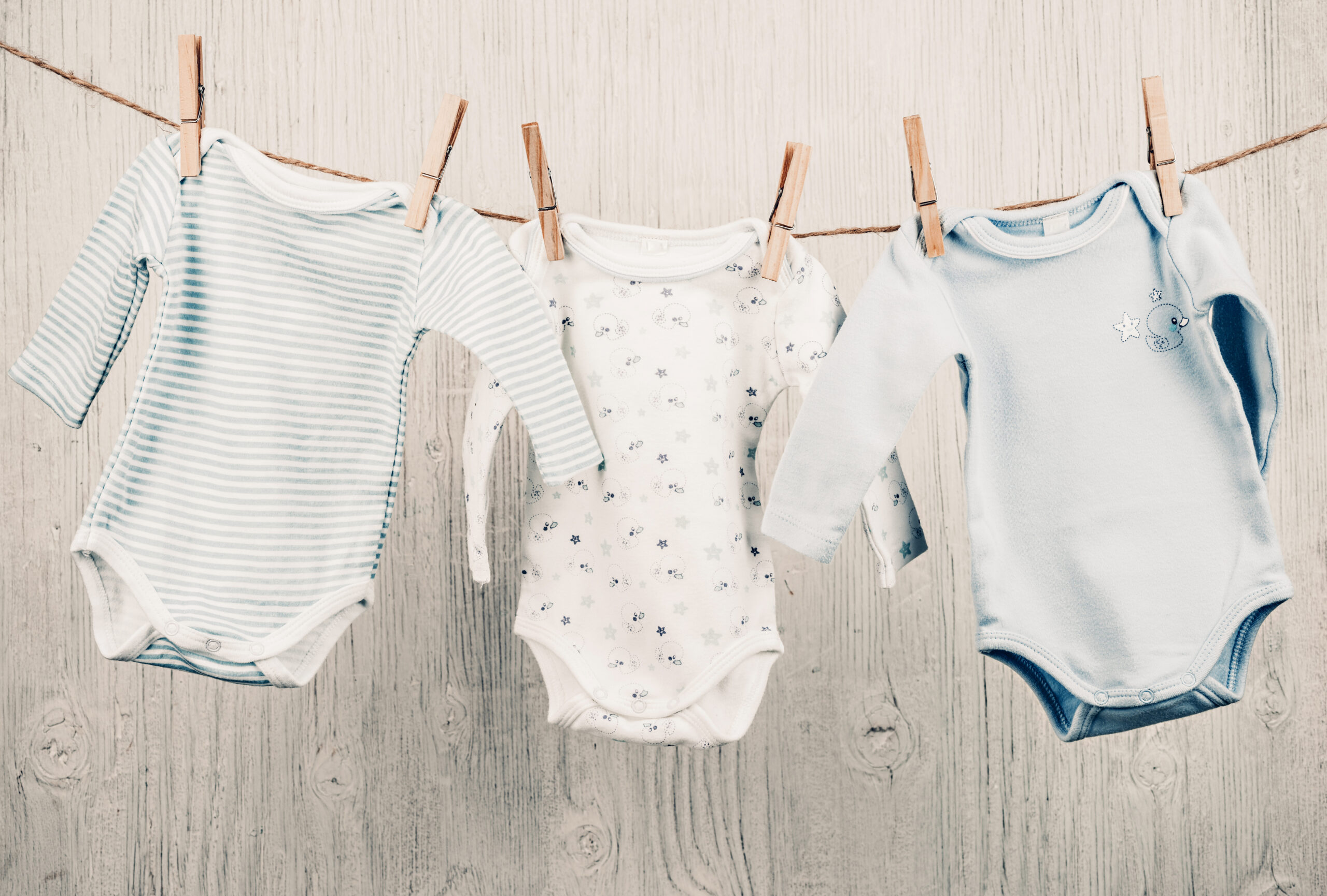 Baby clothes hanging on the clothesline