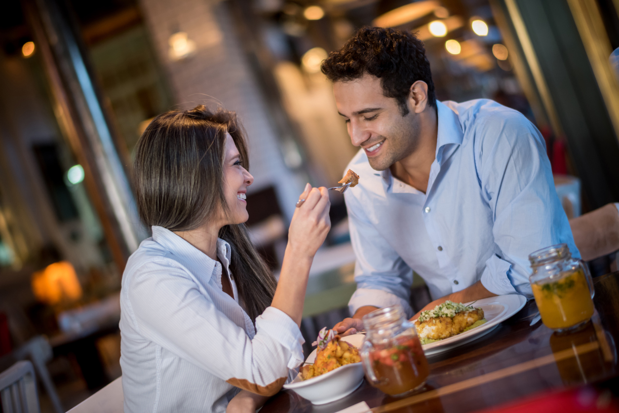 Loving couple in a romantic dinner