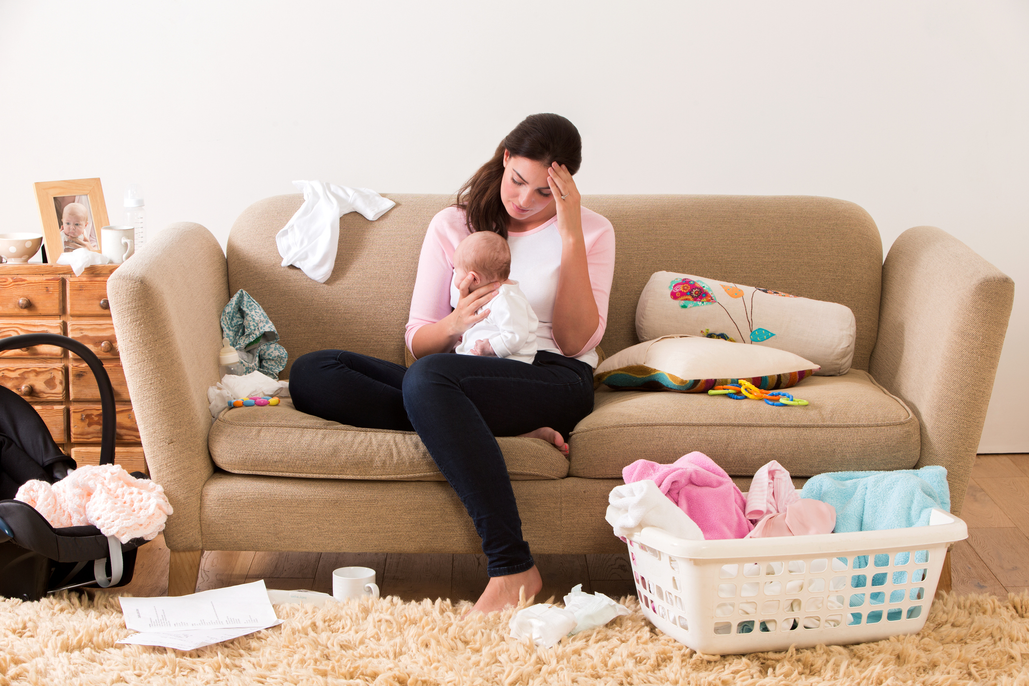 Stressed Mother with Baby