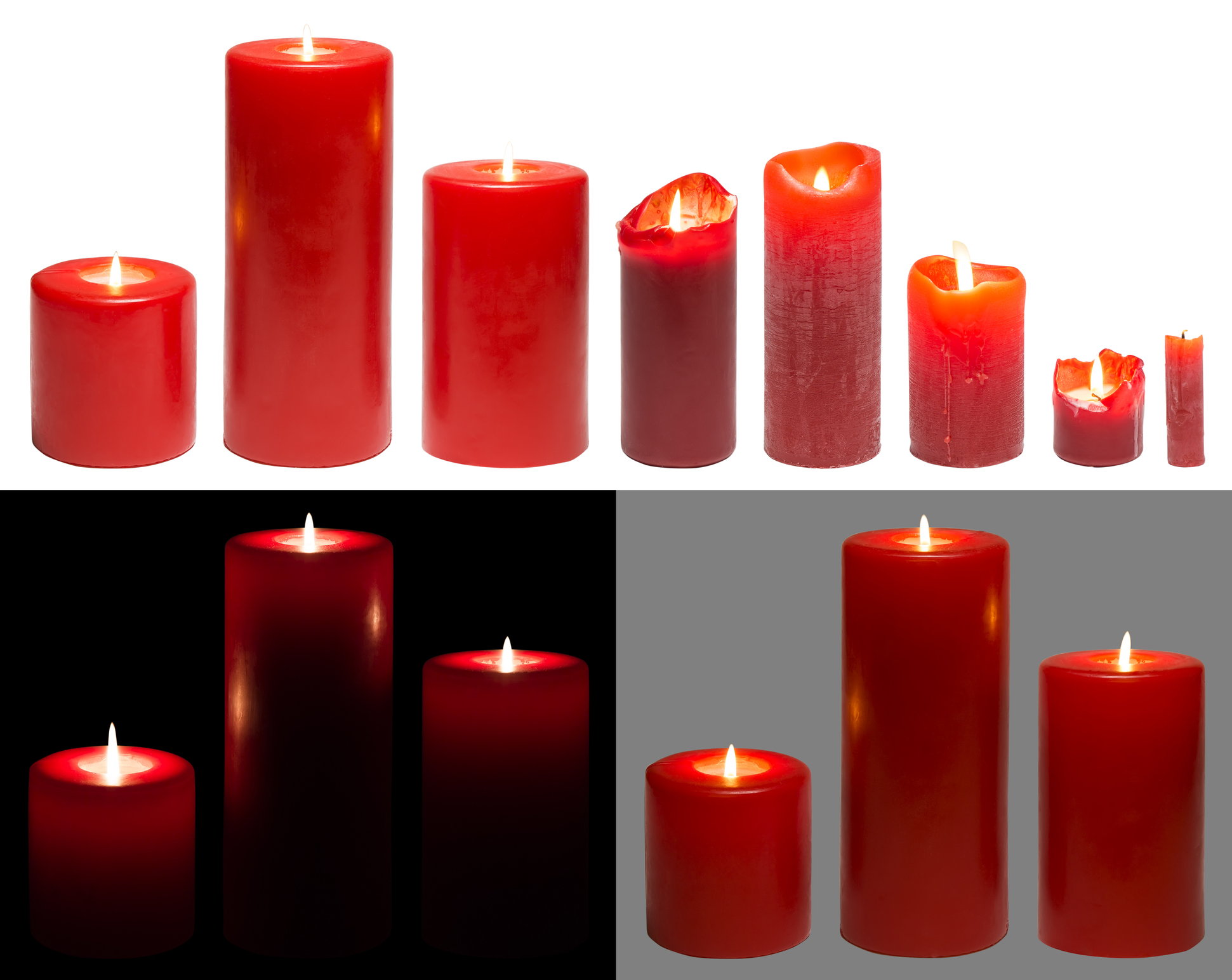 Candles Light, Red Candles White Black Background, clipping path