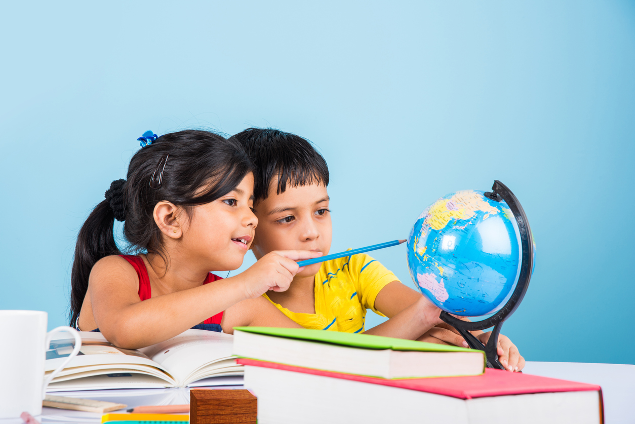 indian kids studying on study table