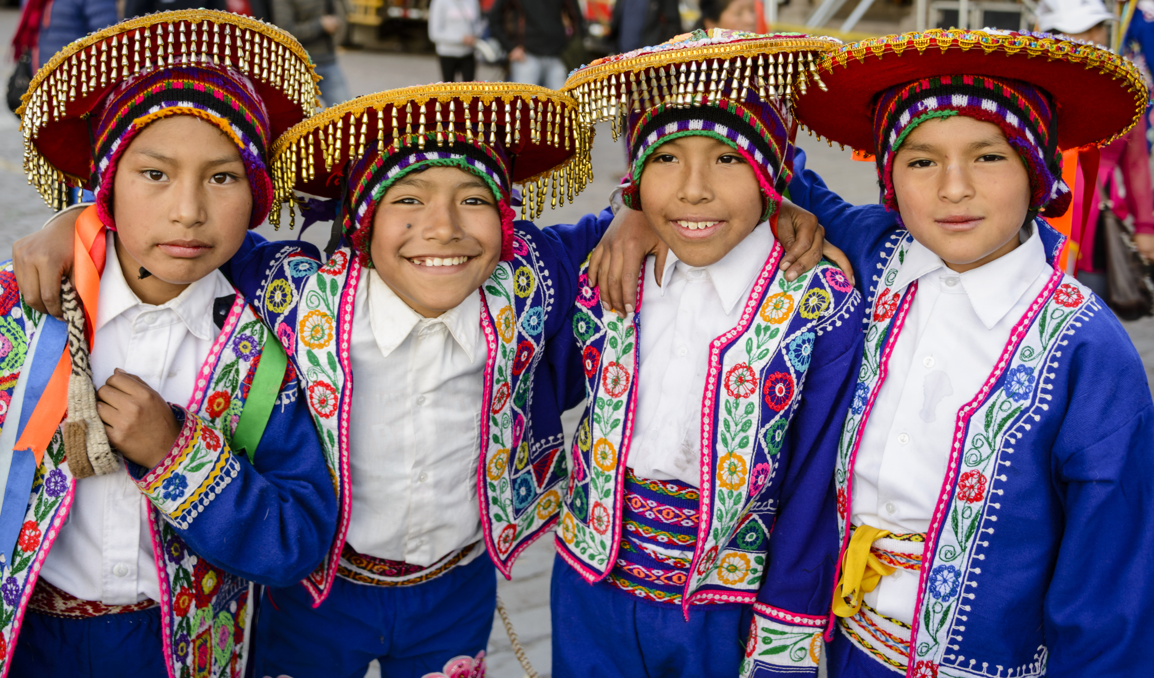 Boys dressed in traditional Peruvian costumes