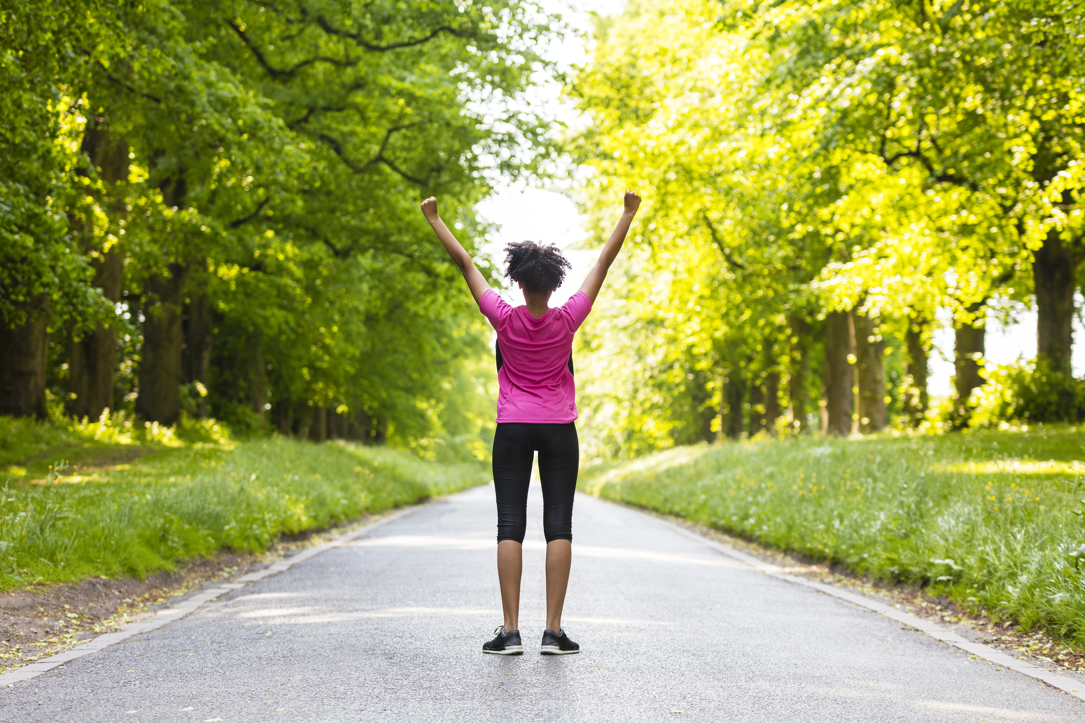 Young Woman Teenager Fitness Running Celebrating