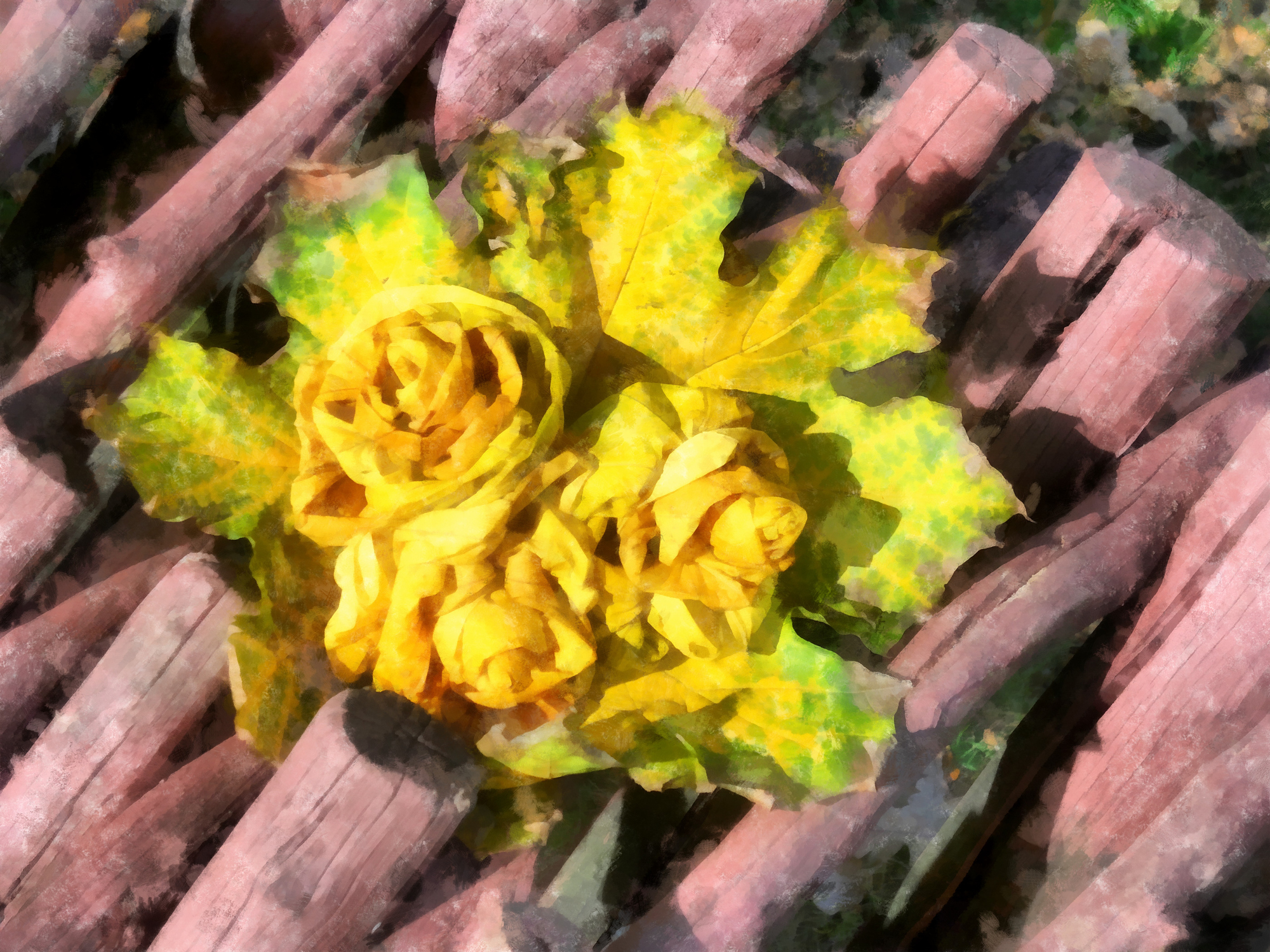 Autumn bouquet of roses made of maple leaves, watercolor