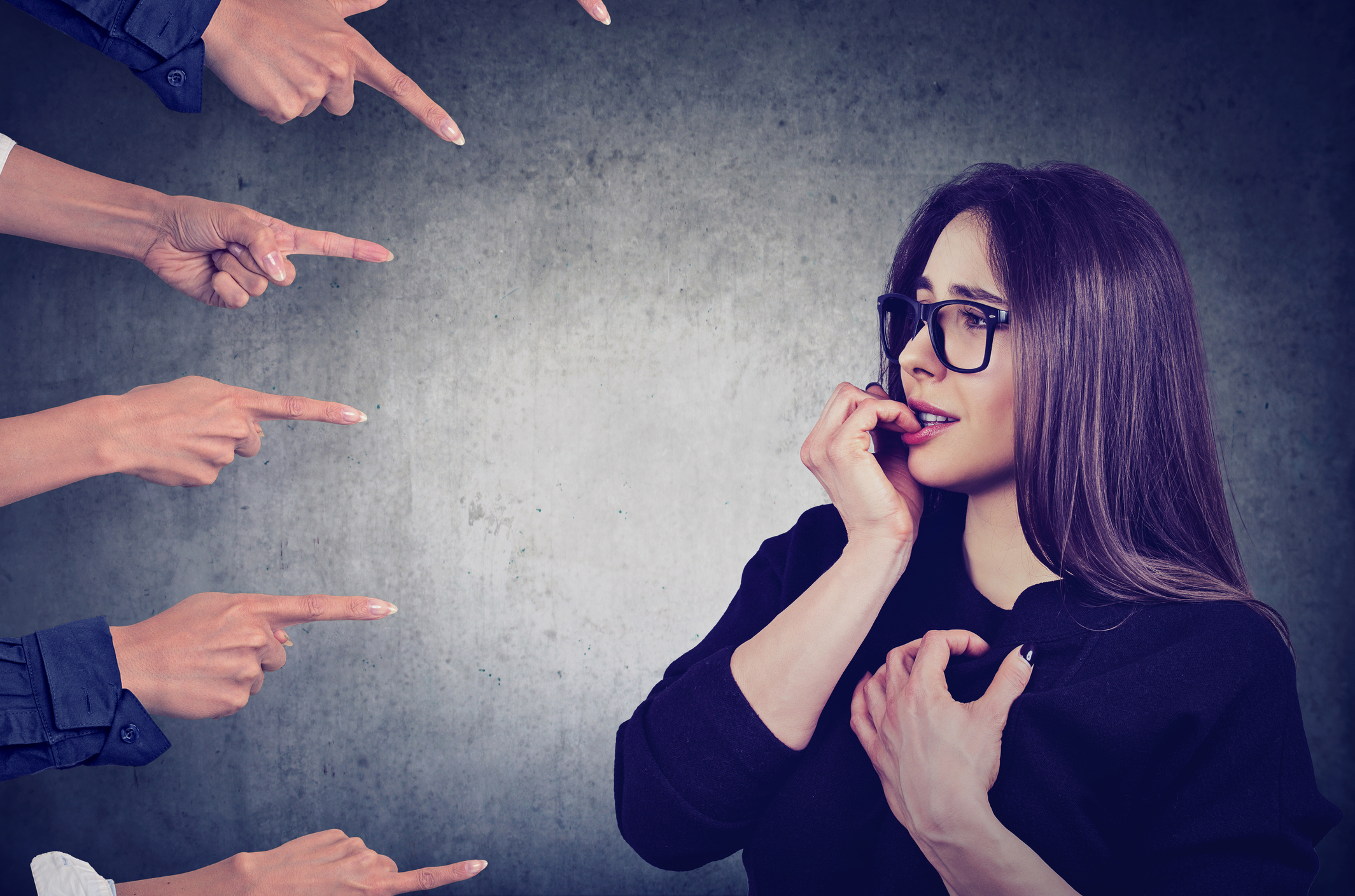 Anxious woman judged by different people