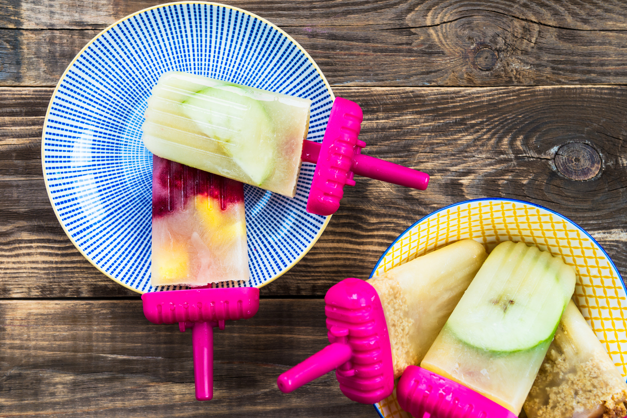 Homemade Vegan Popsicle from Frozen Apple Juice and Berries