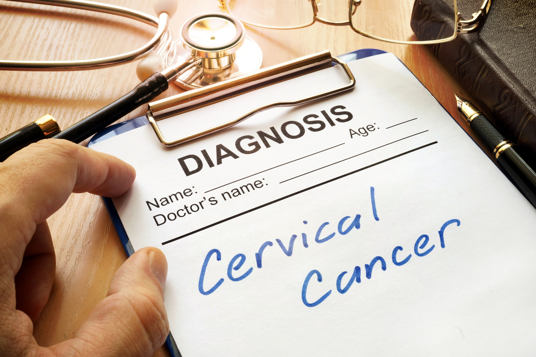 A diagnostic form with words Cervical cancer.