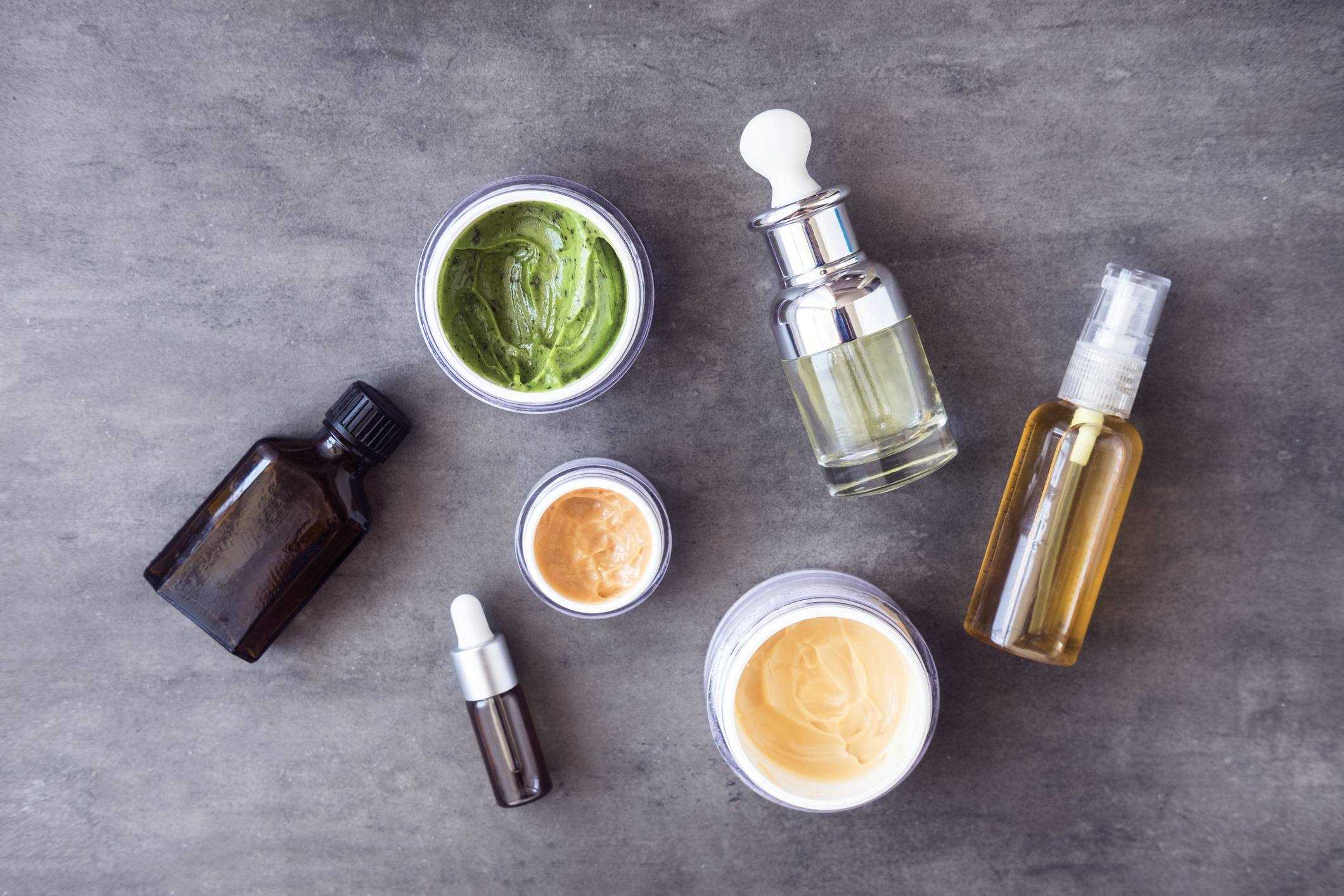 Bottles and jars with natural cosmetics